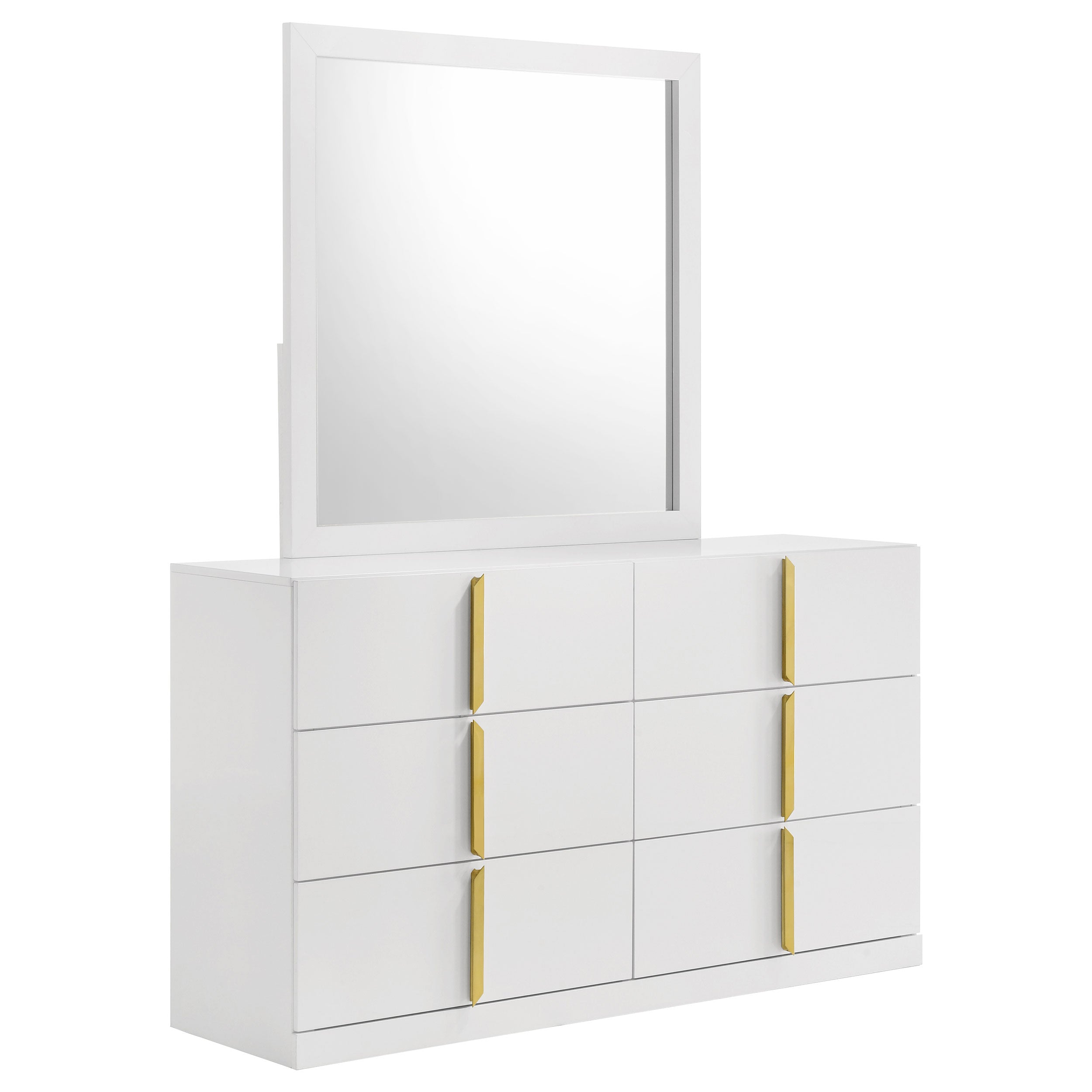Ines 6-drawer Bedroom Dresser with Mirror Cabinet White High Gloss