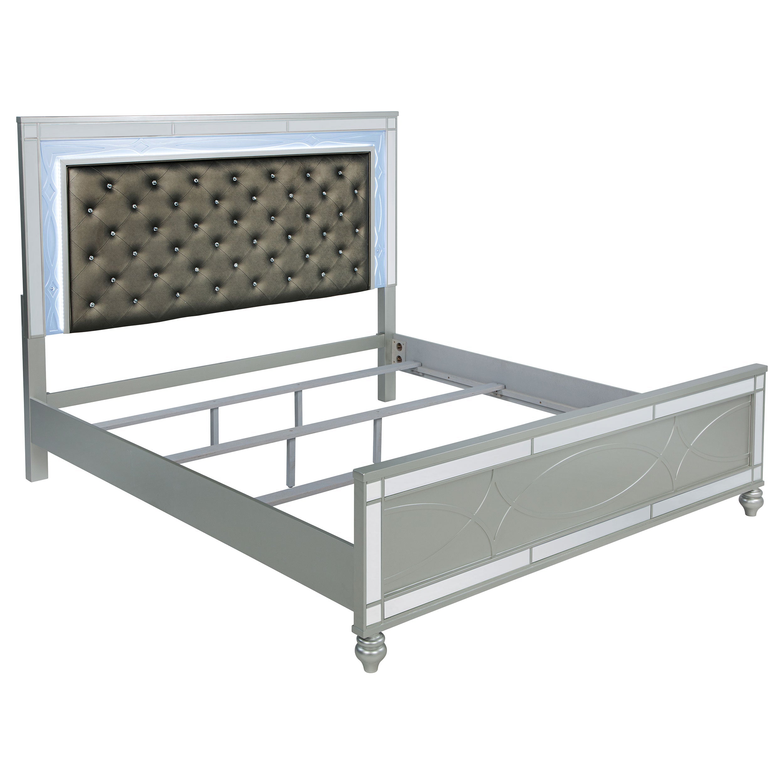 Gunnison Wood California King LED Panel Bed Silver Metallic