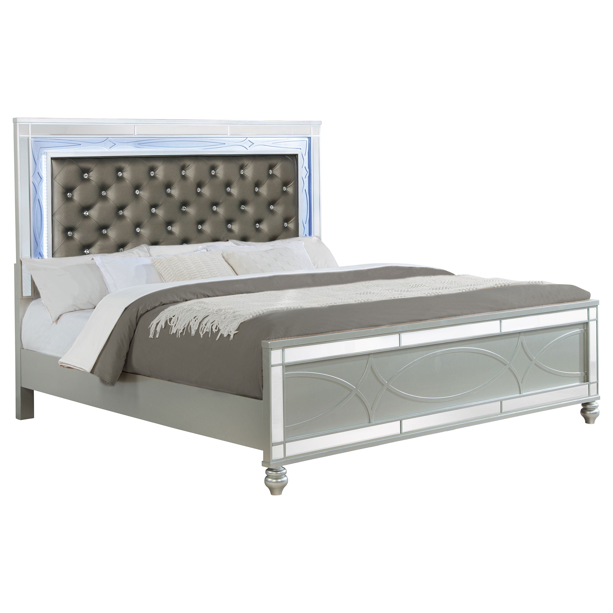 Gunnison Wood California King LED Panel Bed Silver Metallic