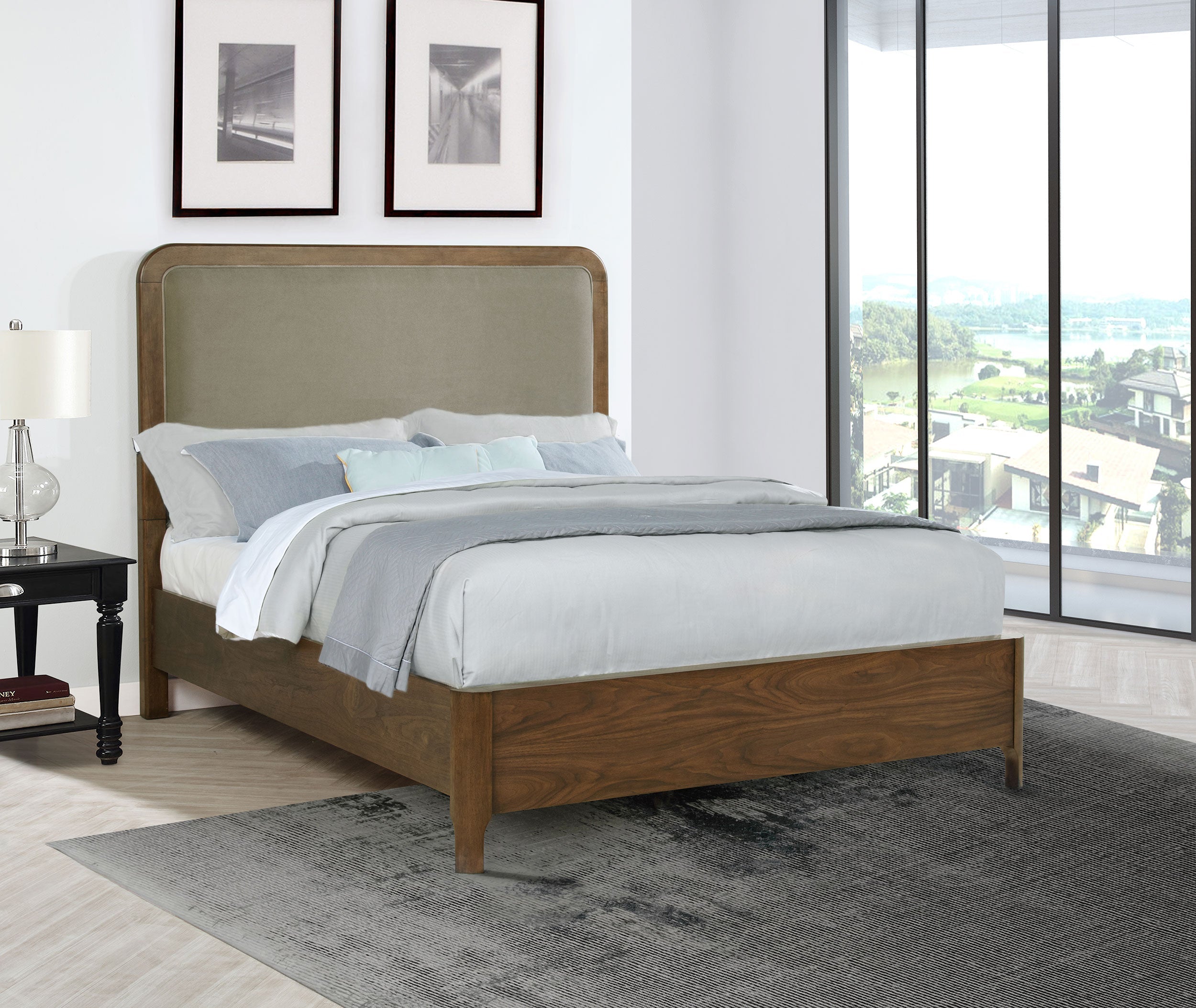 Maderia 57-inch Upholstered California King Panel Bed Walnut