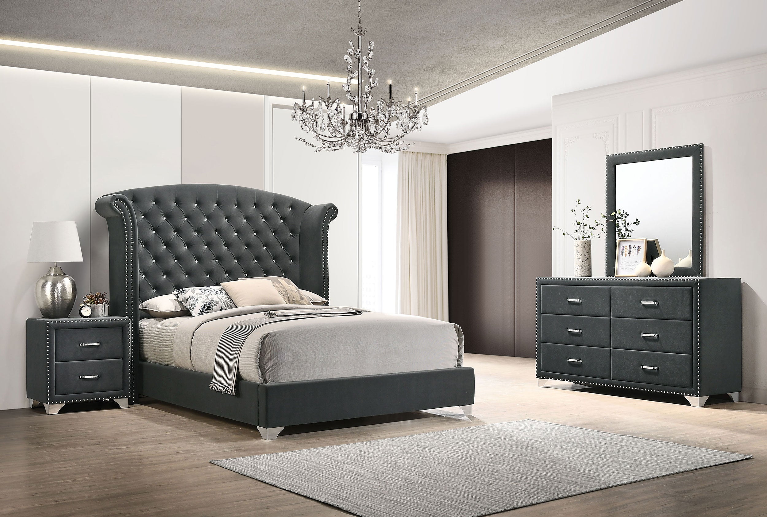 Melody Tufted Upholstered Bedroom Set Grey