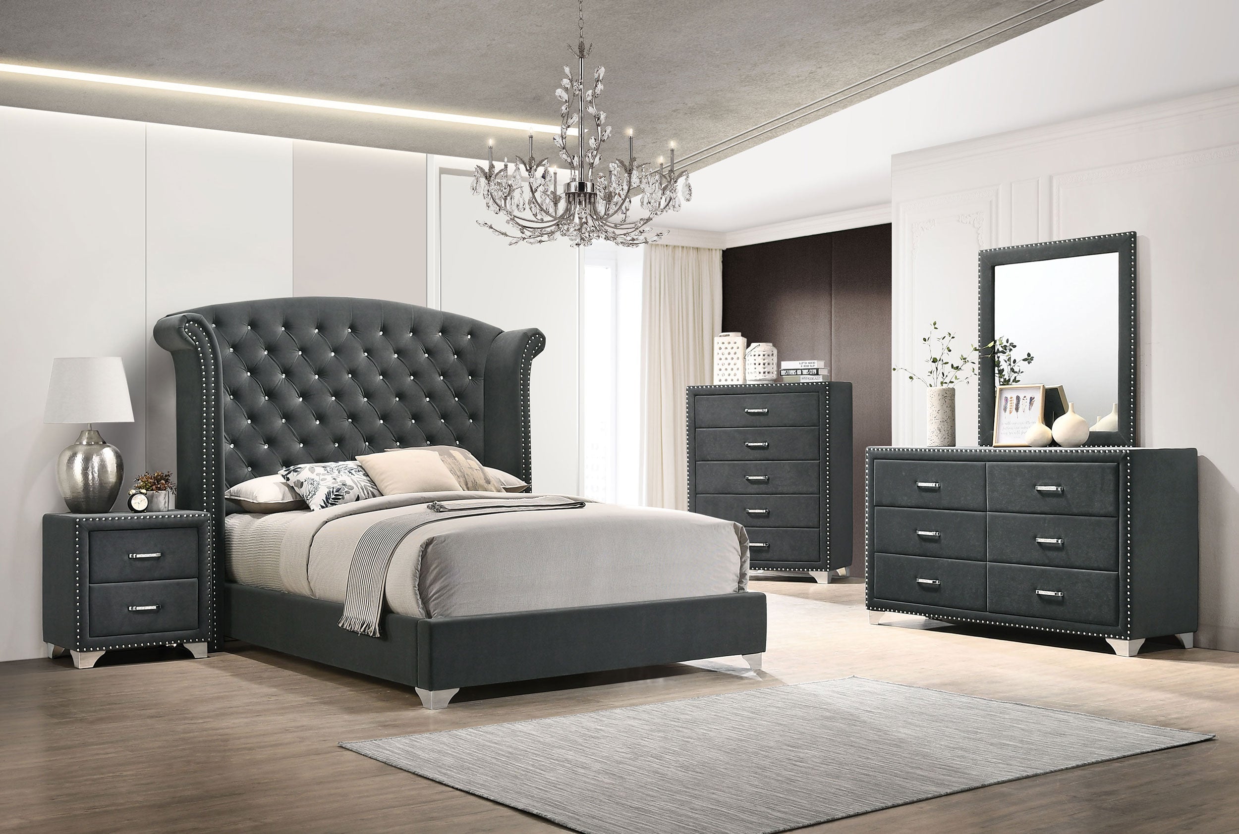 Melody Tufted Upholstered Bedroom Set Grey