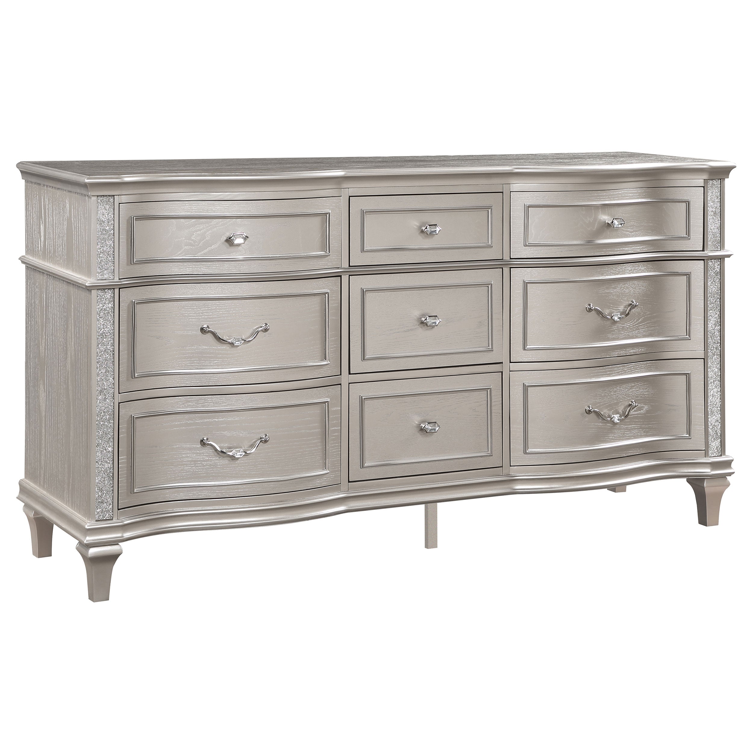 Evangeline Upholstered Platform Bedroom Set Ivory and Silver Oak