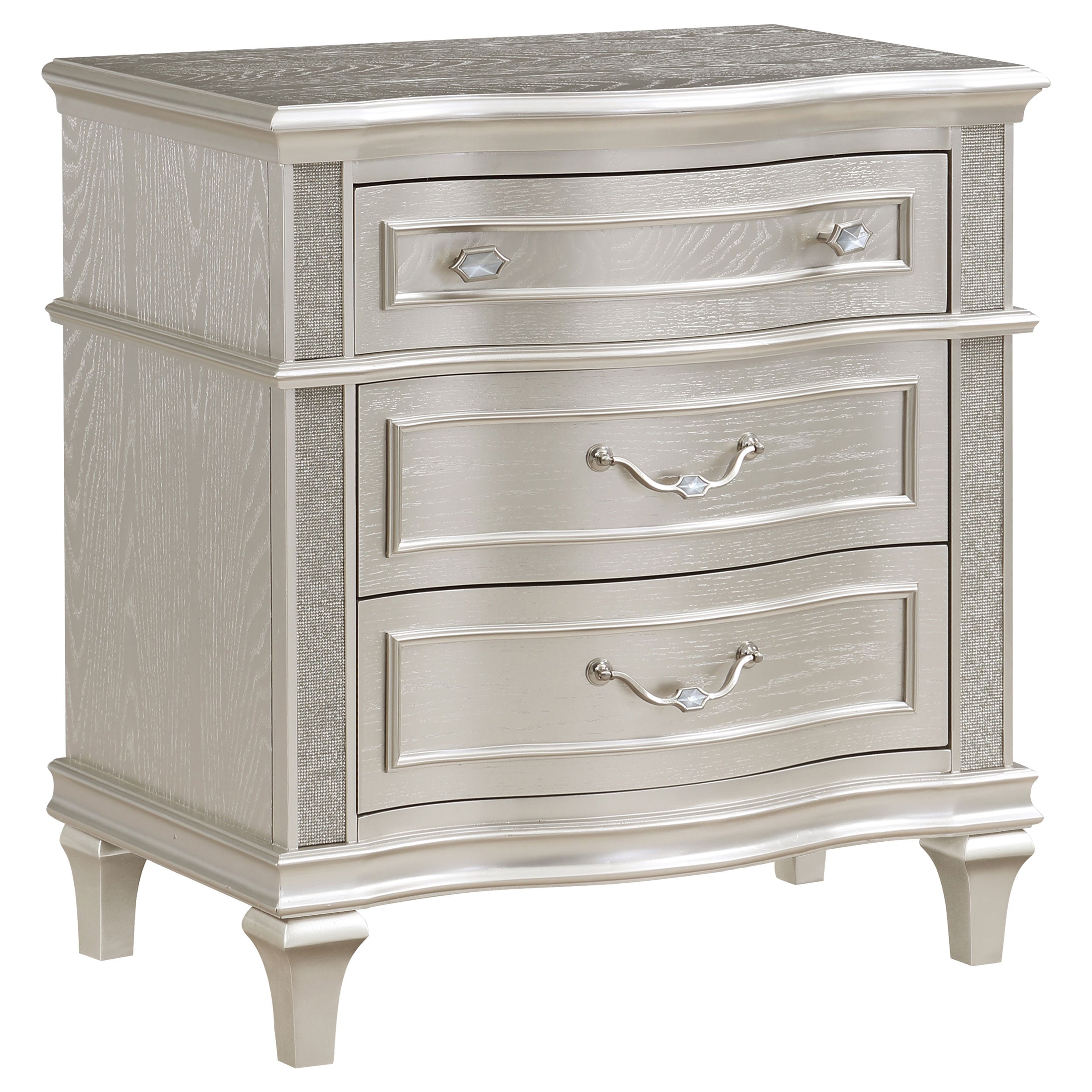 Evangeline Upholstered Platform Bedroom Set Ivory and Silver Oak