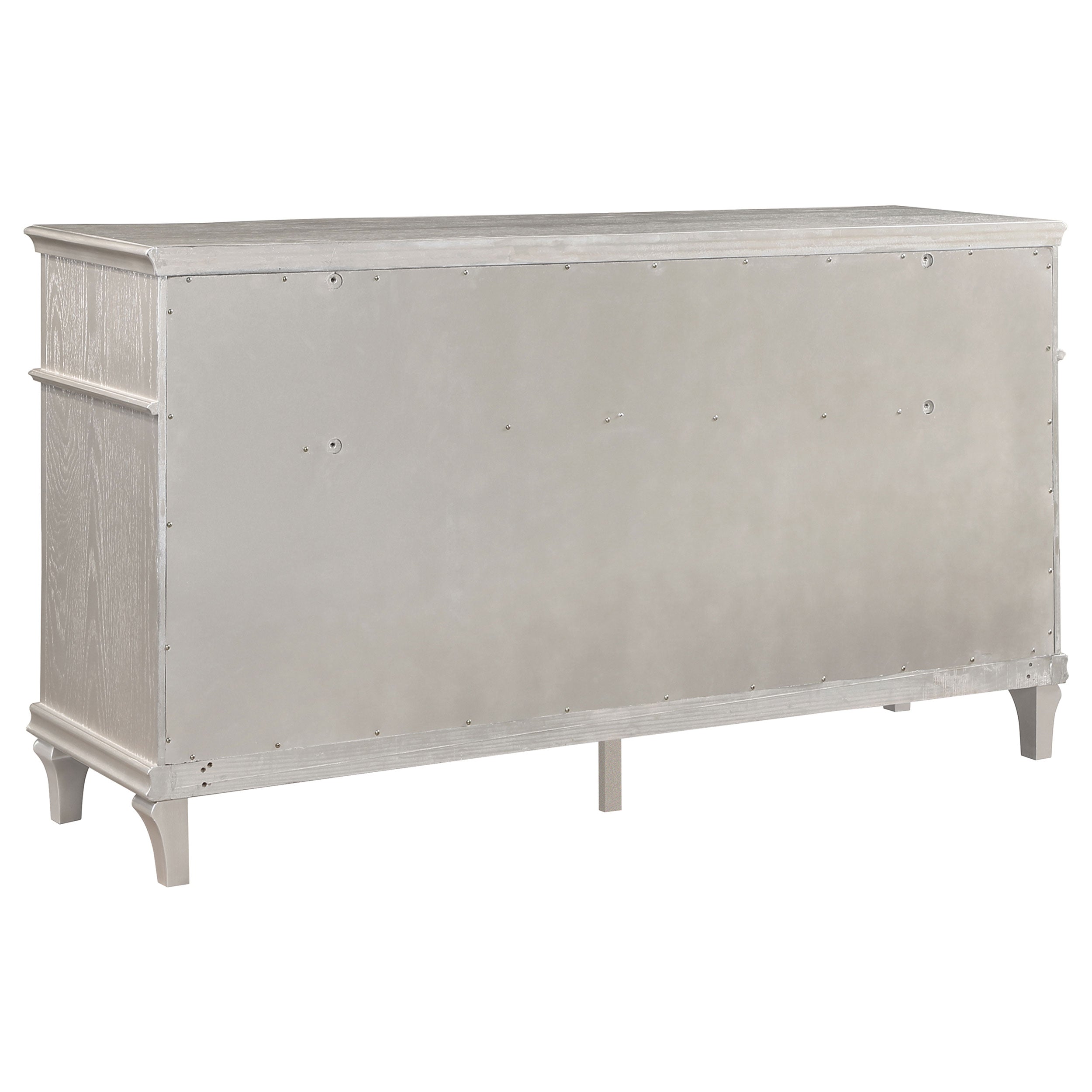 Evangeline Upholstered Platform Bedroom Set Ivory and Silver Oak