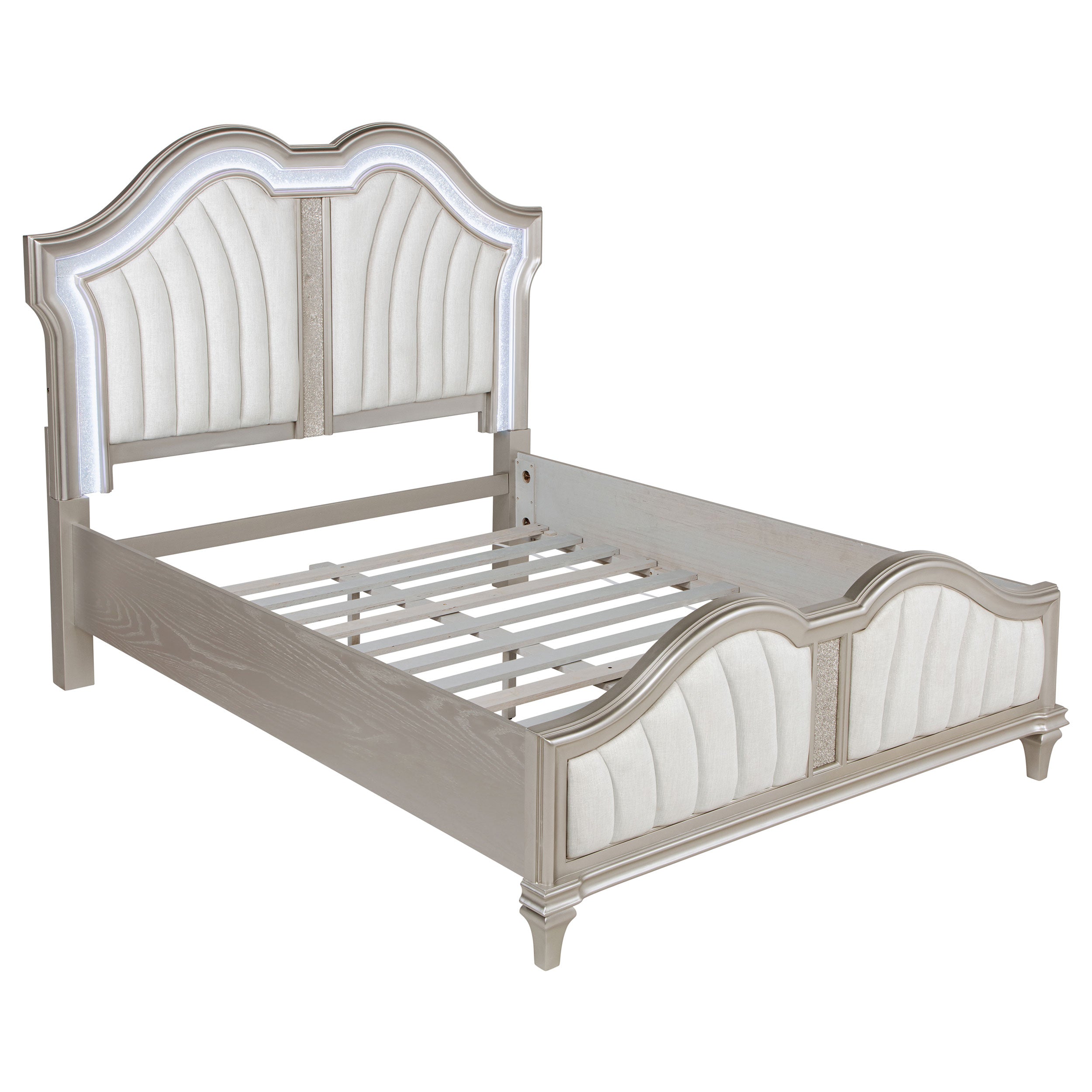Evangeline Wood LED Panel Bed Silver Oak