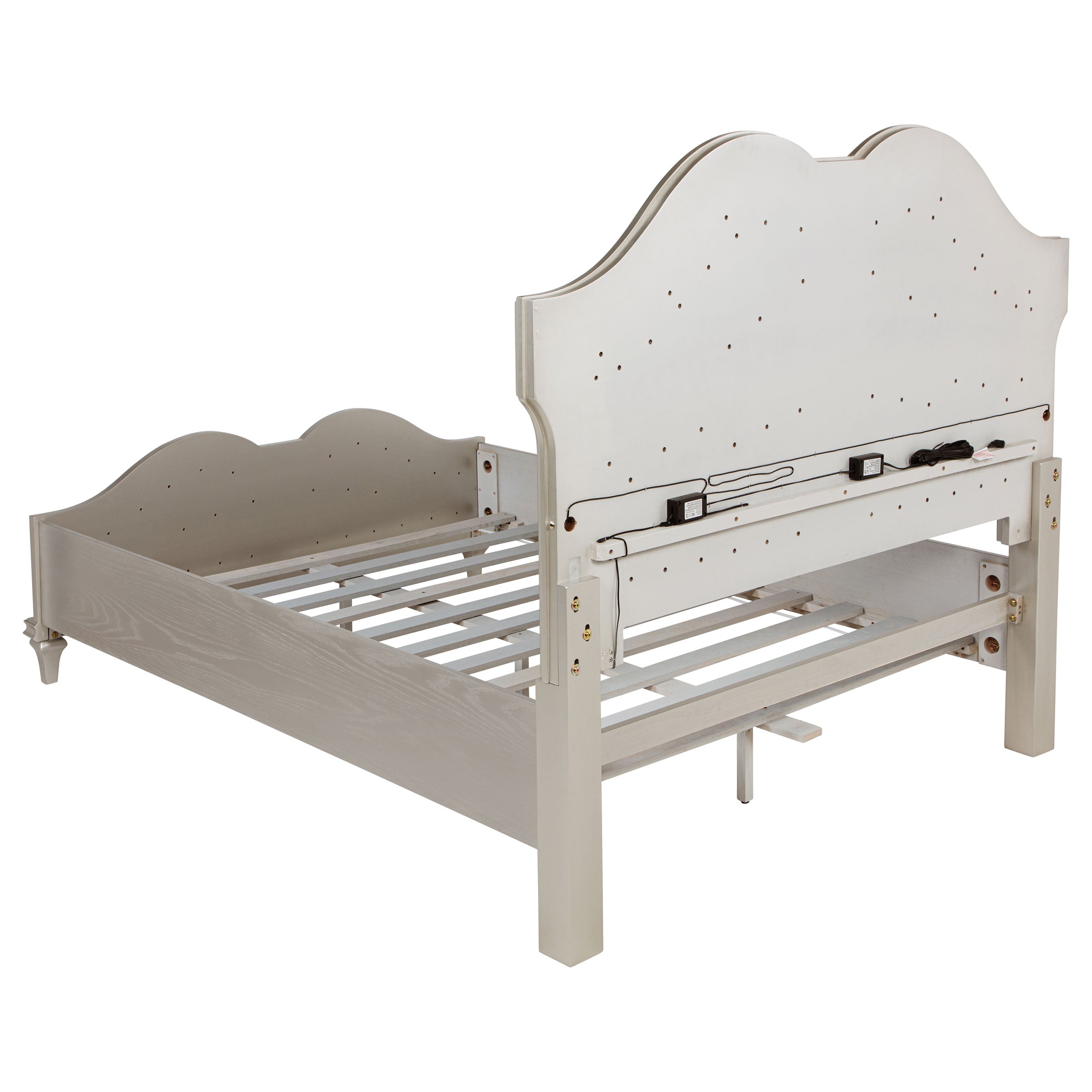 Evangeline Wood LED Panel Bed Silver Oak