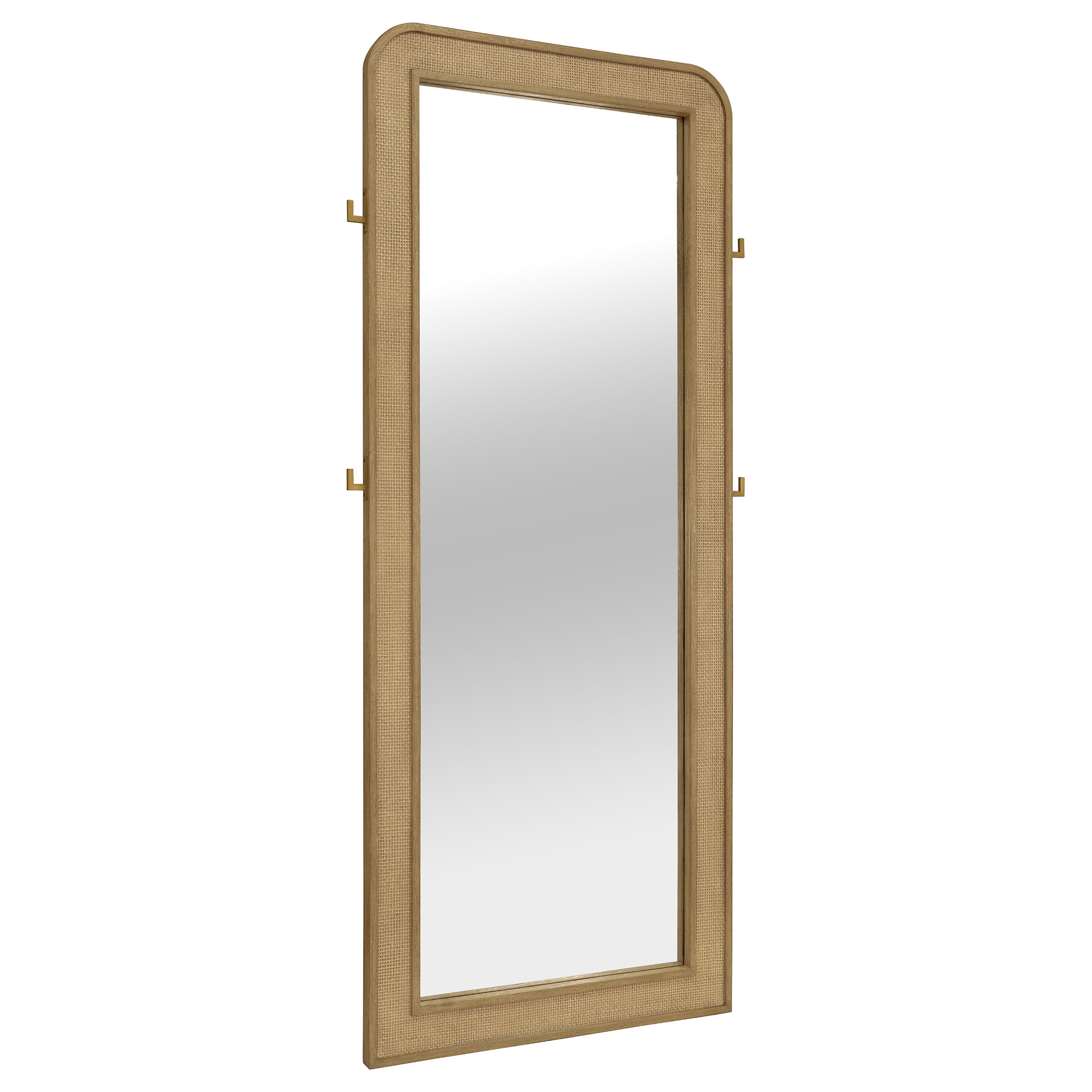 Arini Cane Weave Length Standing Floor Mirror Black