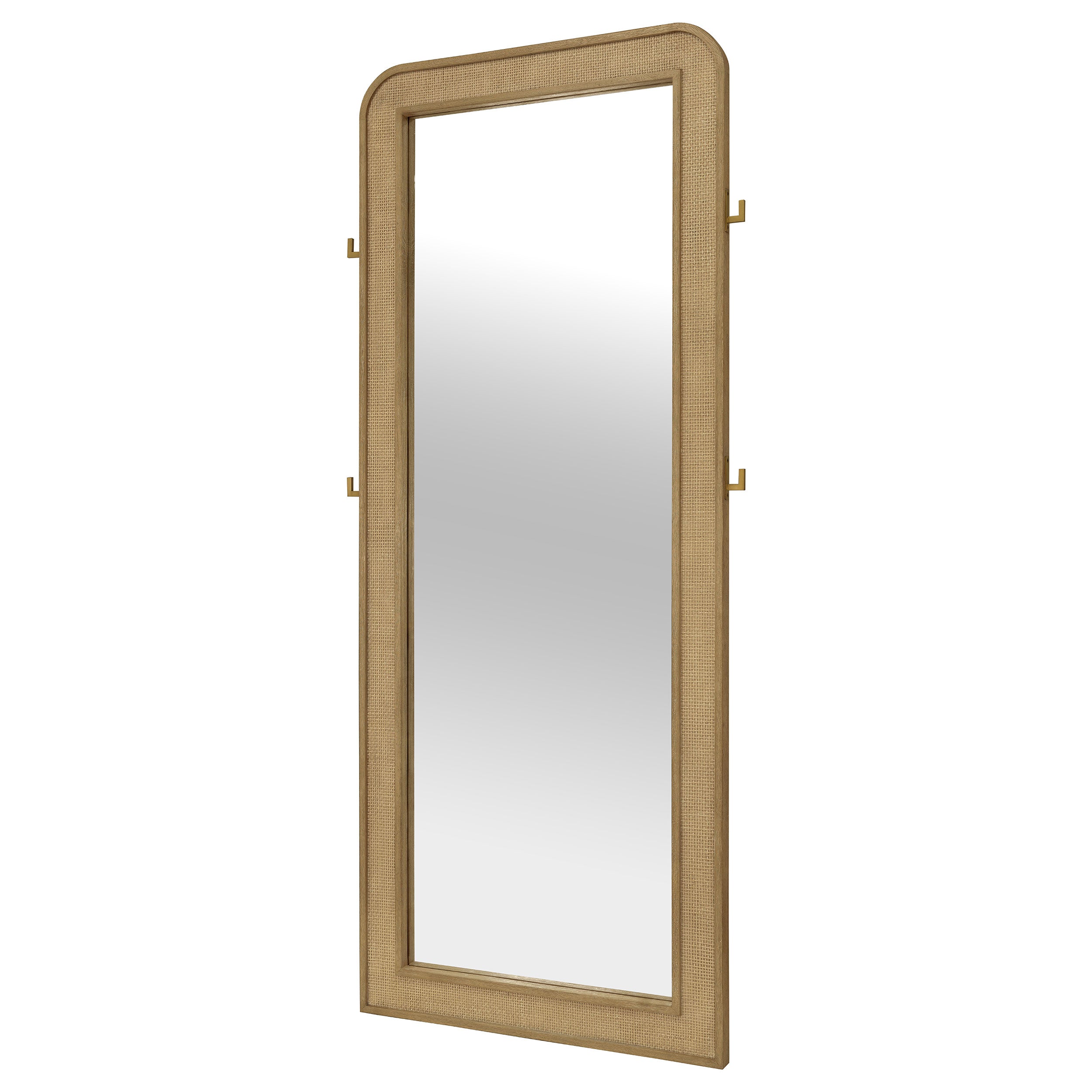 Arini Cane Weave Length Standing Floor Mirror Black