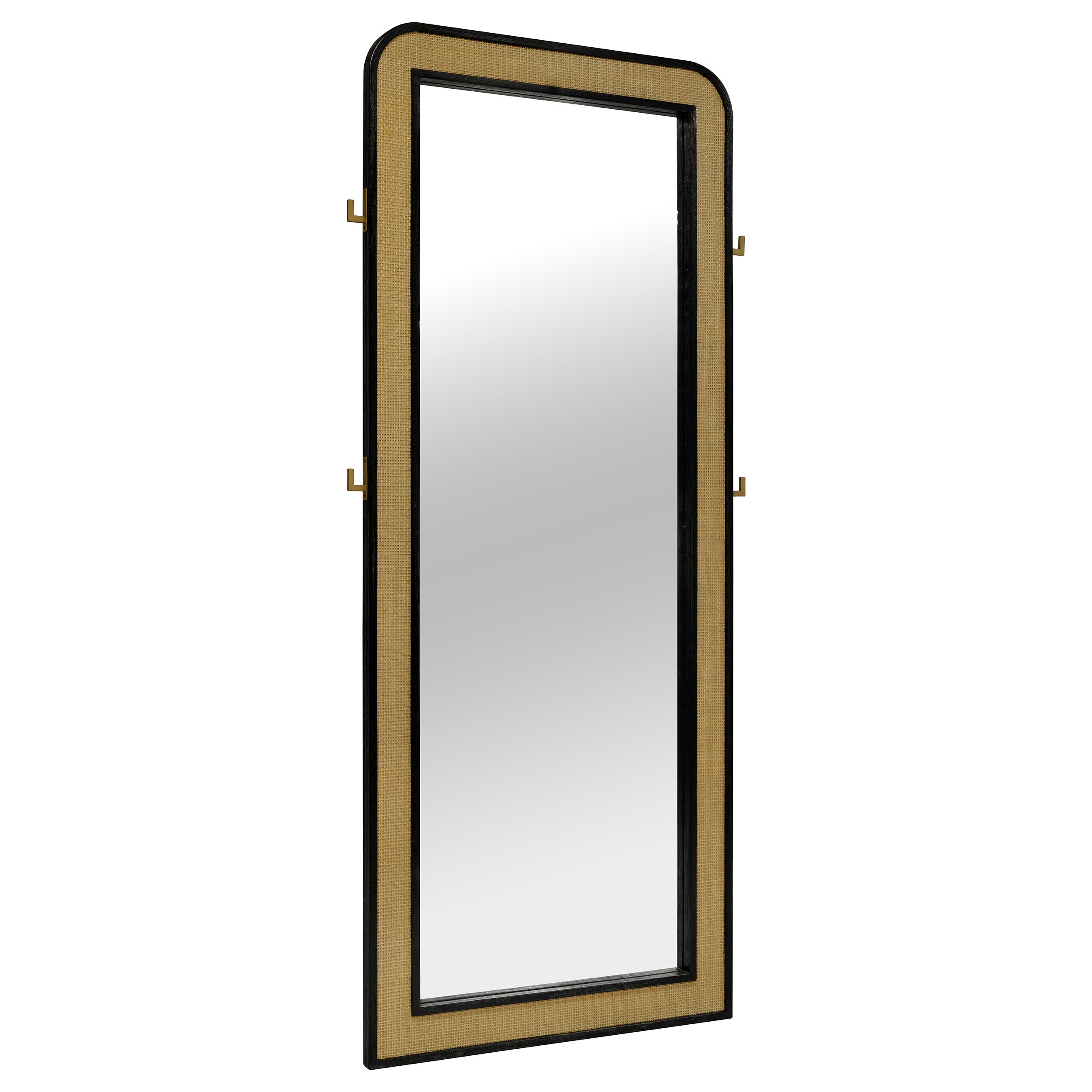 Arini Cane Weave Length Standing Floor Mirror Black