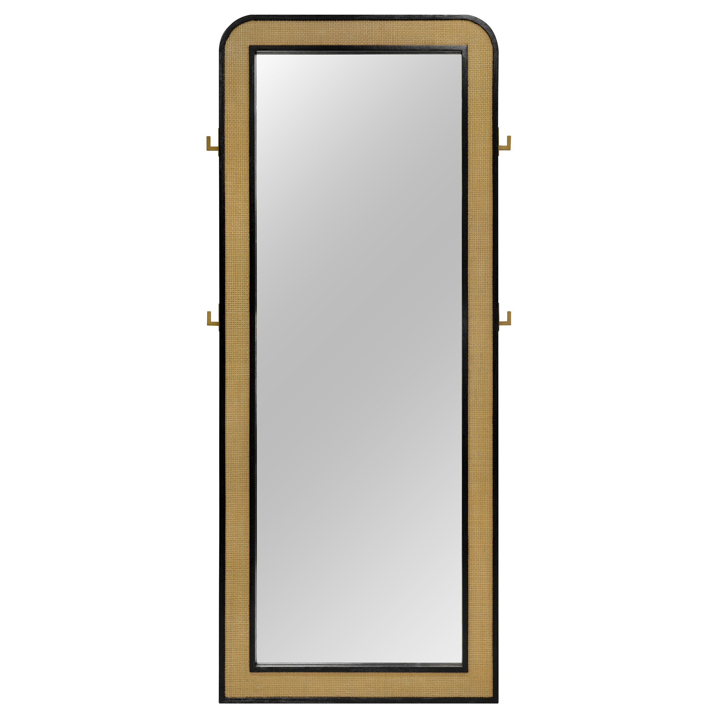 Arini Cane Weave Length Standing Floor Mirror Black