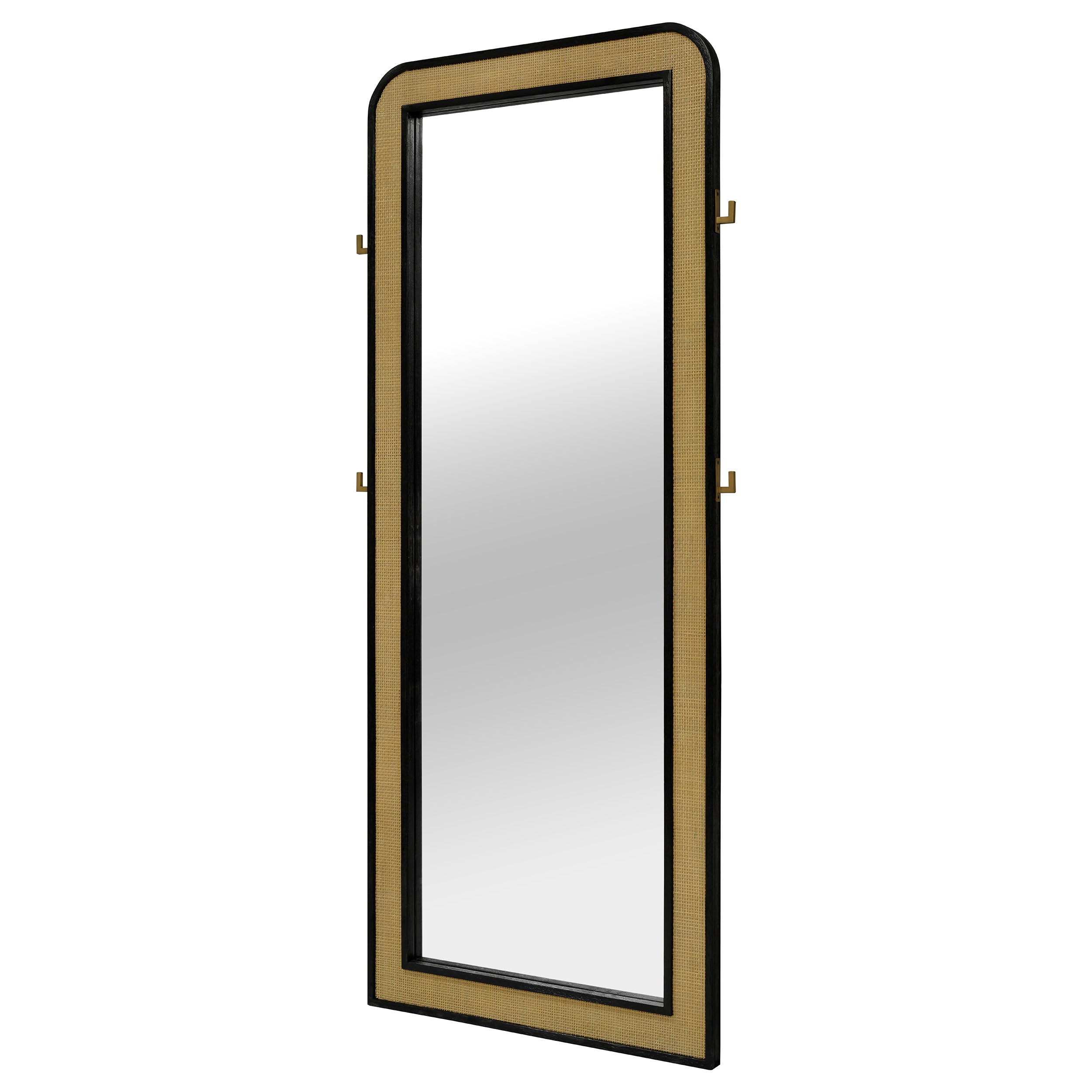Arini Cane Weave Length Standing Floor Mirror Black