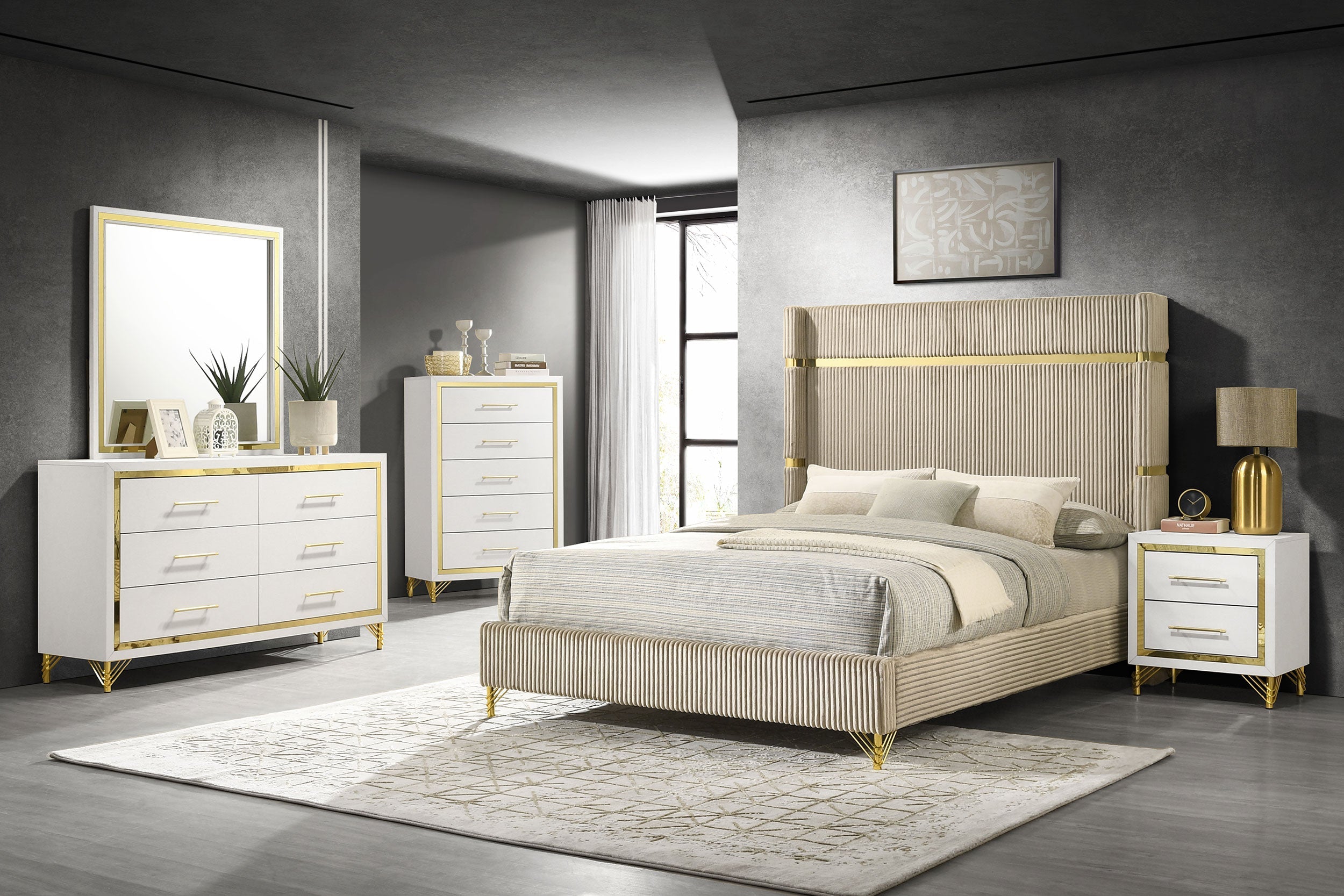 Lucia Bedroom Set Beige and White