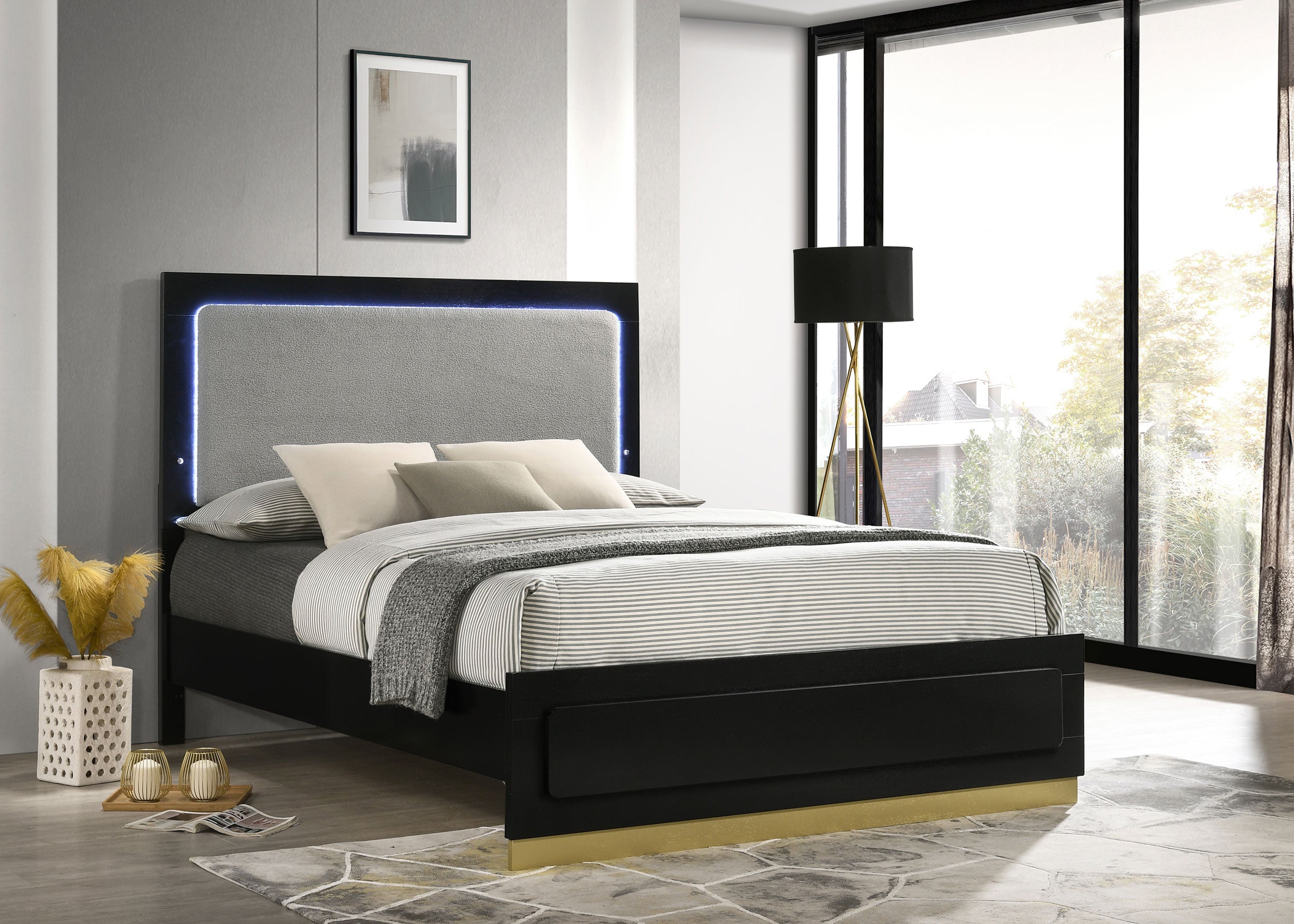 Caraway Bed with LED Headboard Black and Grey