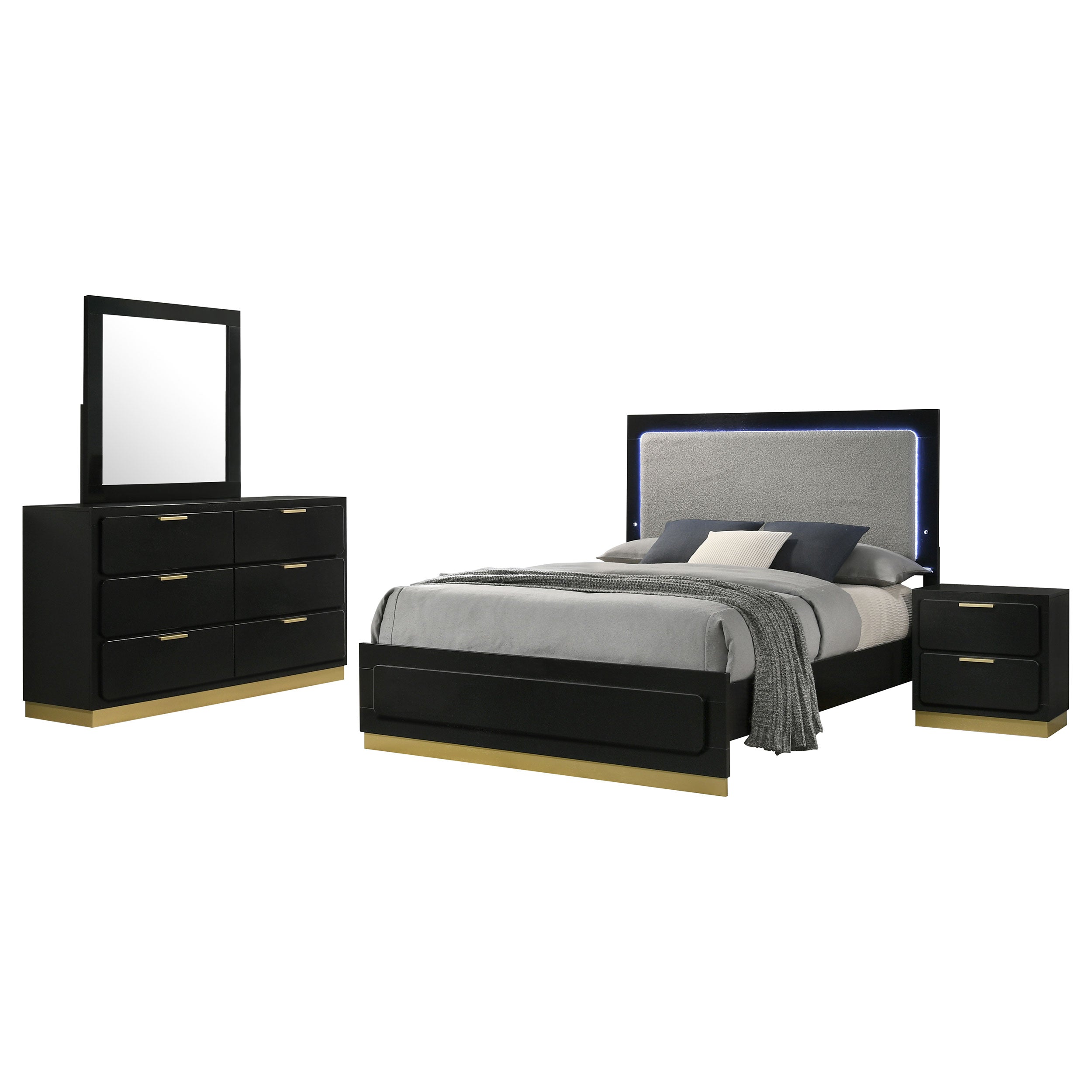 Caraway Bedroom Set with LED Headboard Black and Grey