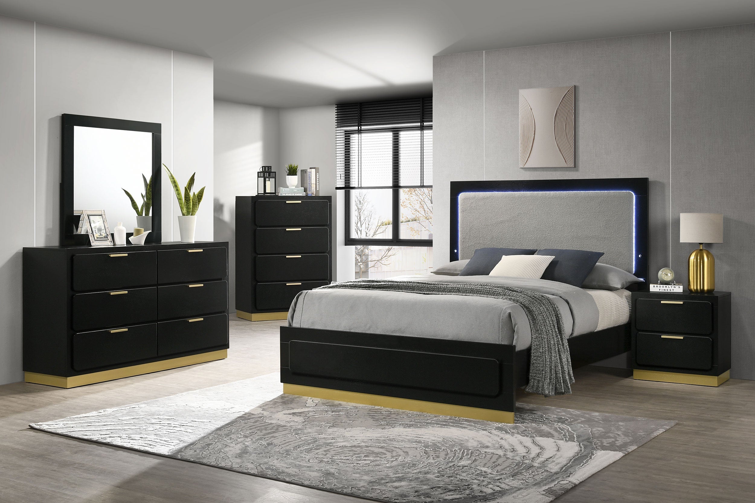 Caraway Bed with LED Headboard Black and Grey