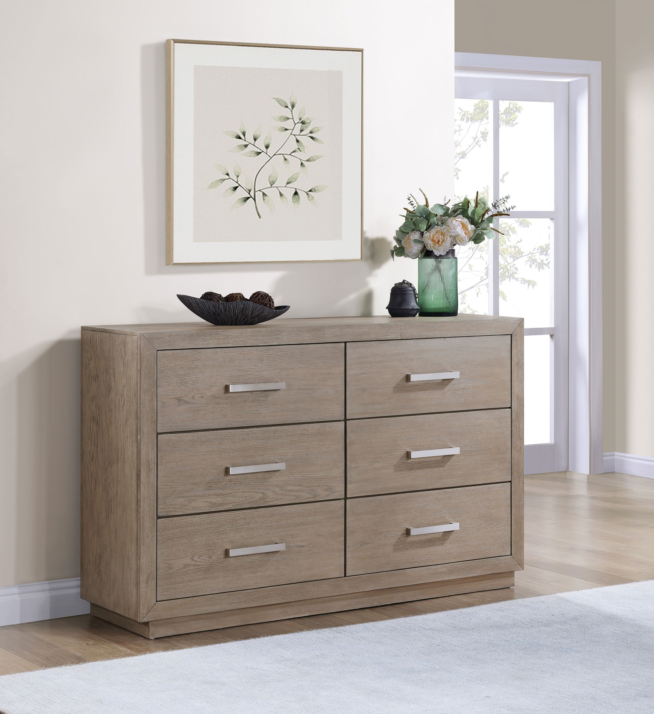 Kenora 6-drawer Dresser and Mirror Barley Brown