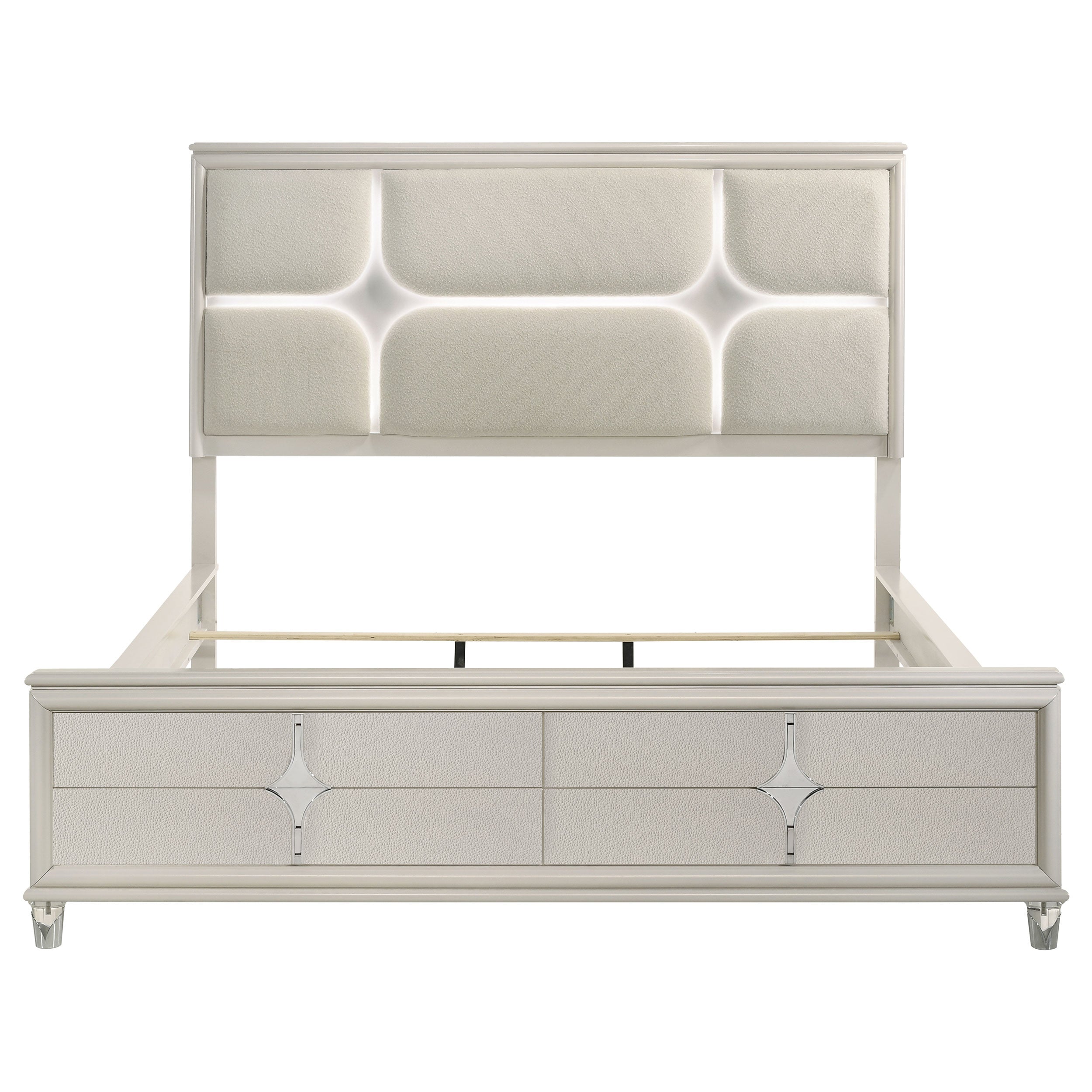 Olivia California King Panel Bed LED Headboard Pearl White