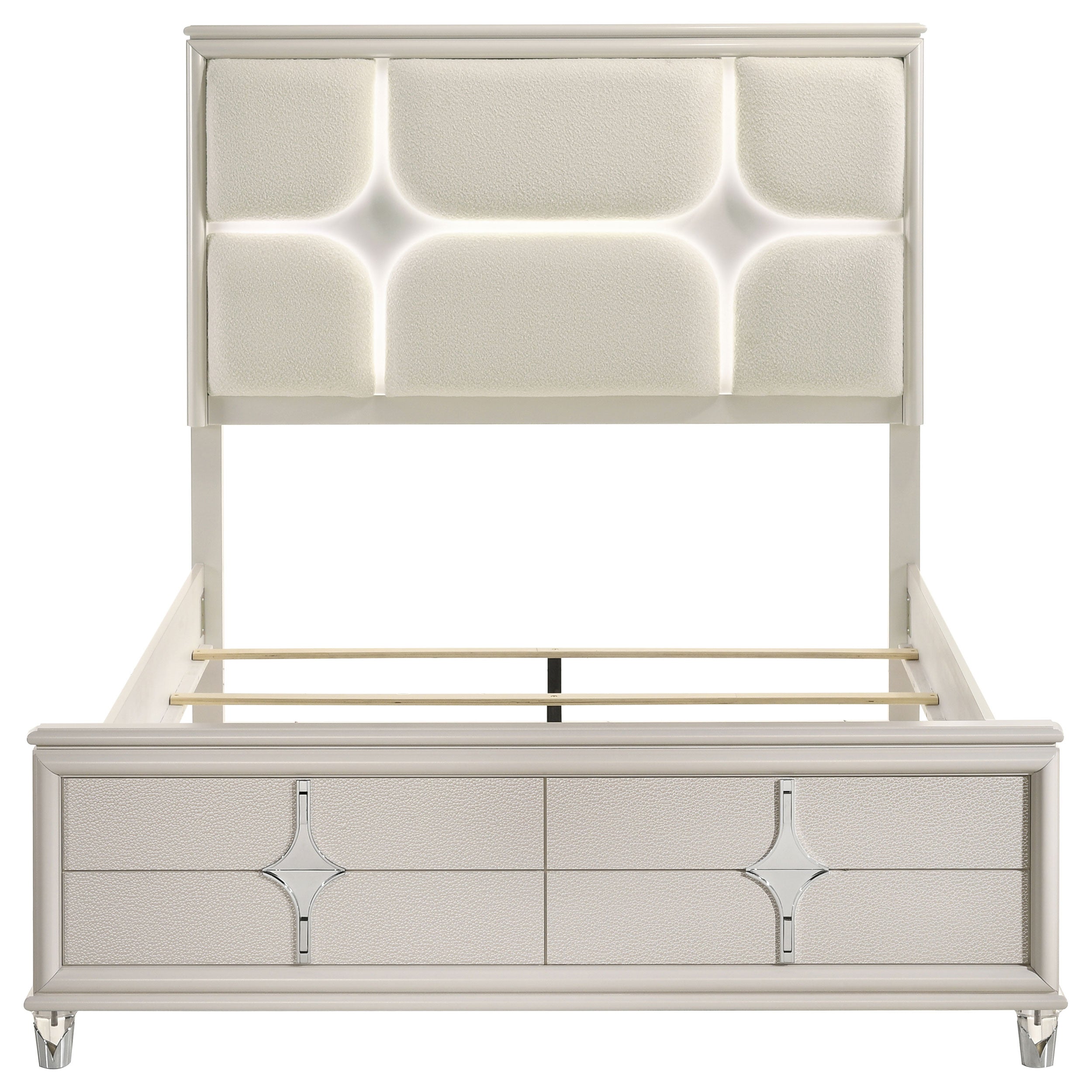 Olivia California King Panel Bed LED Headboard Pearl White