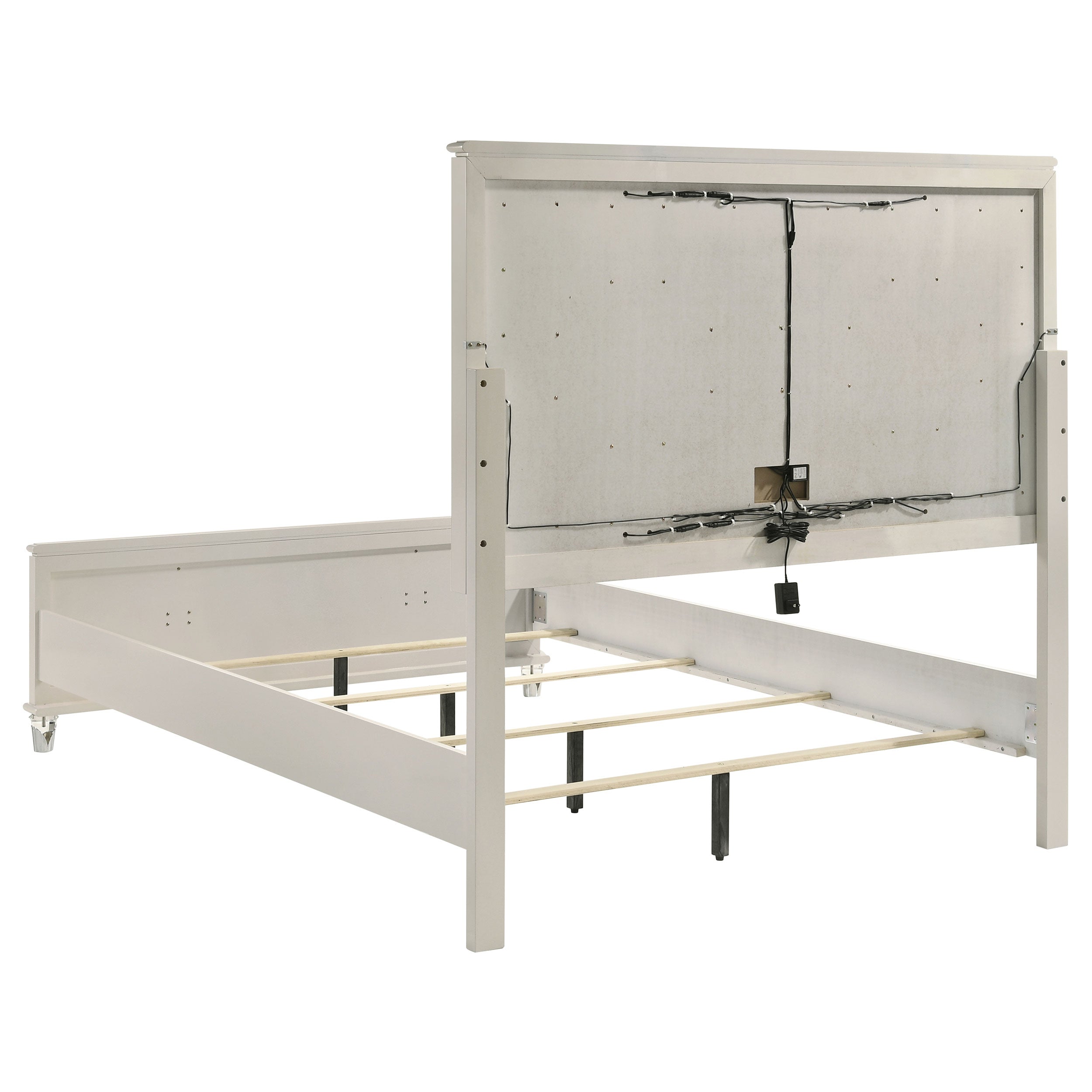 Olivia California King Panel Bed LED Headboard Pearl White