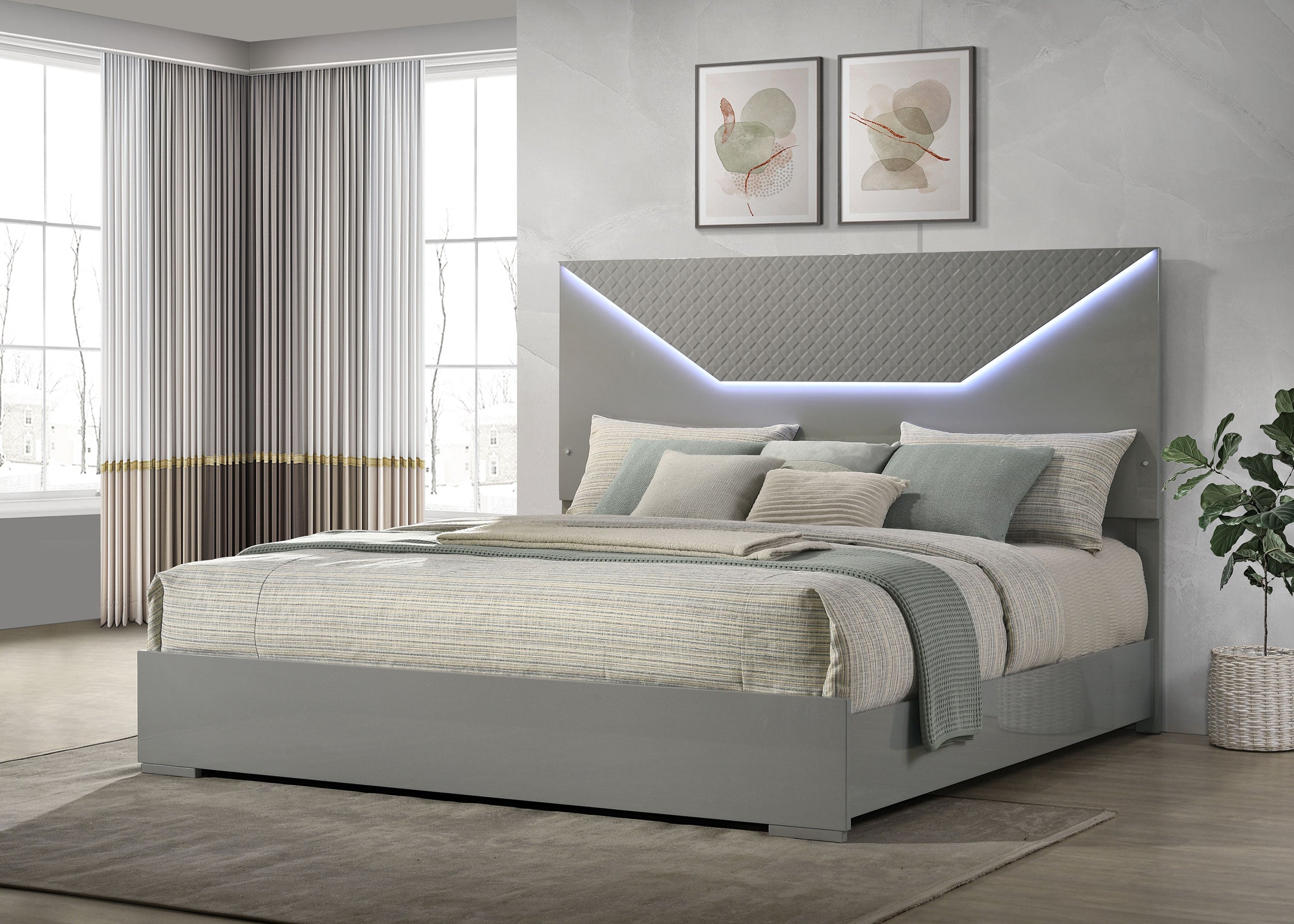 Hyland Panel Bed LED Headboard Natural