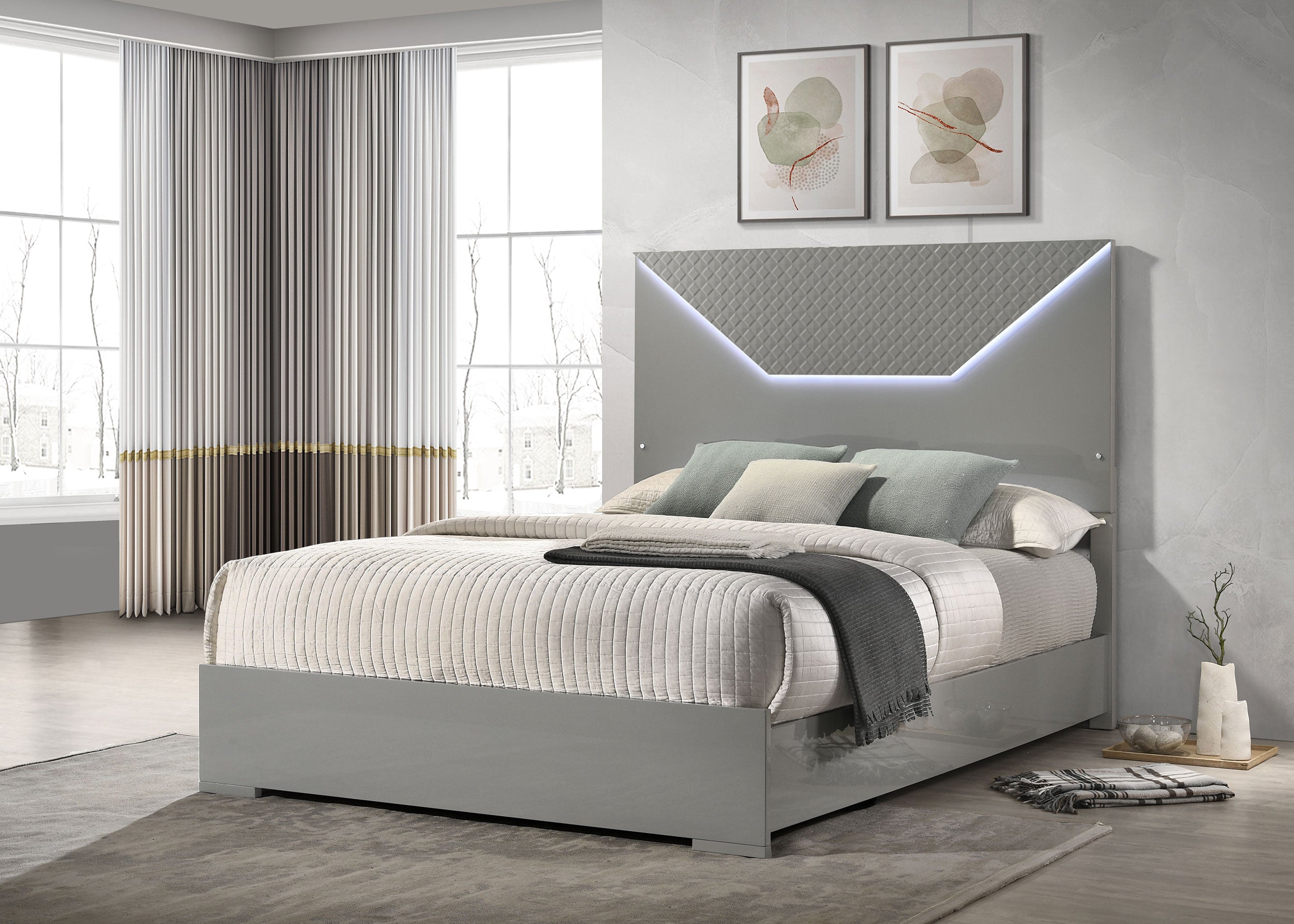 Hyland Panel Bed LED Headboard Natural
