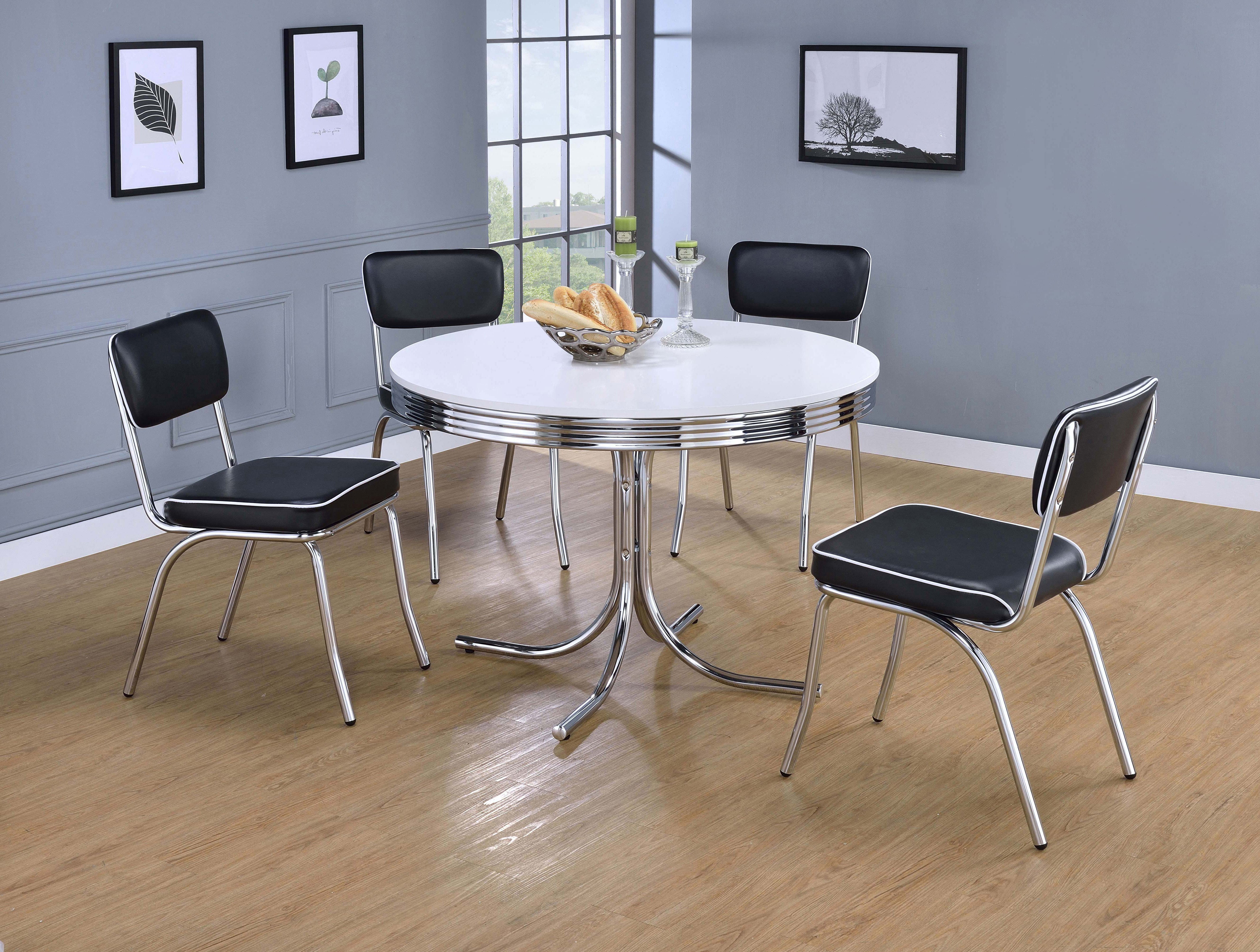 Retro Round Dining Set Glossy White and Black