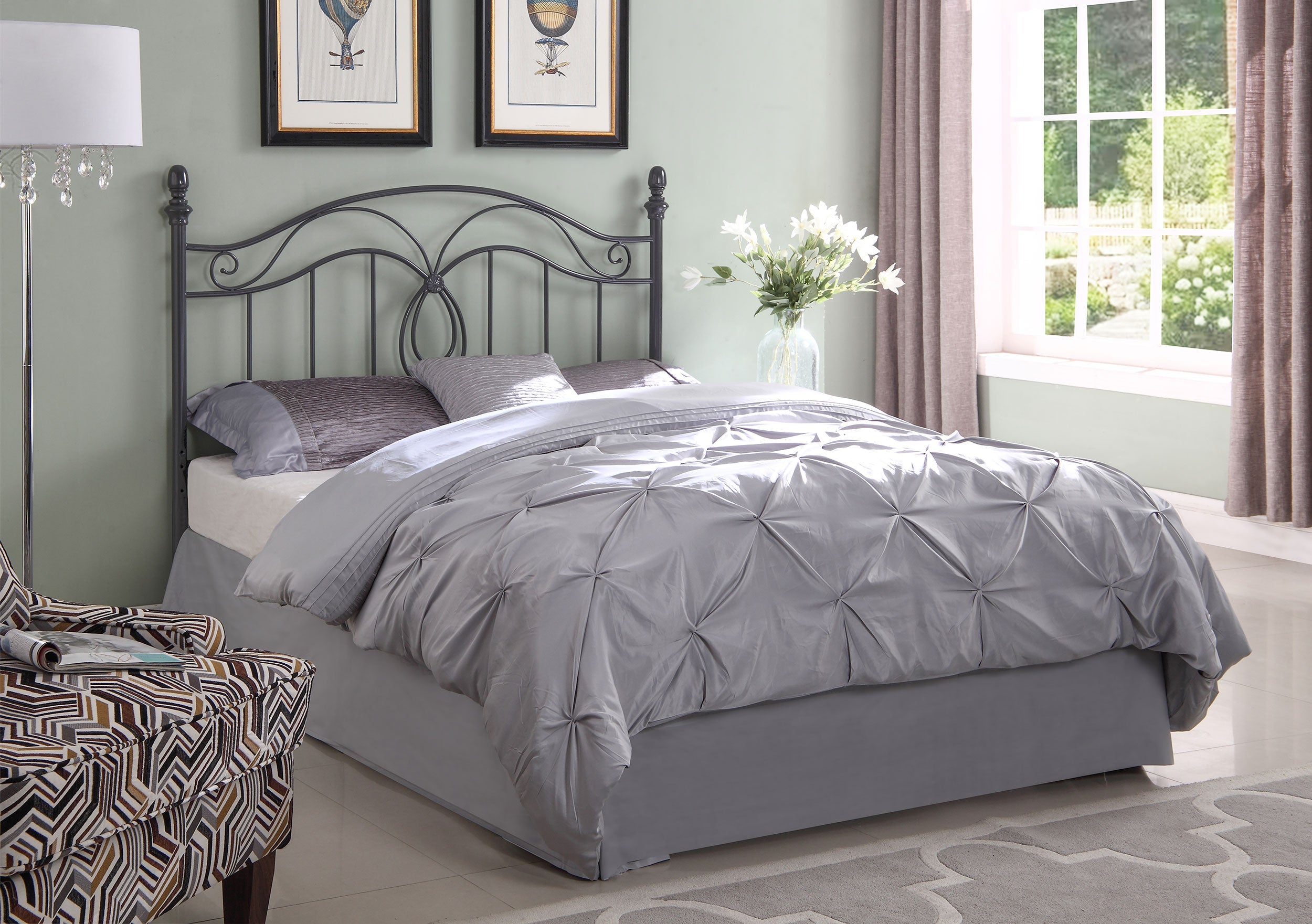 Evan / Full Scroll Metal Headboard Dark Grey