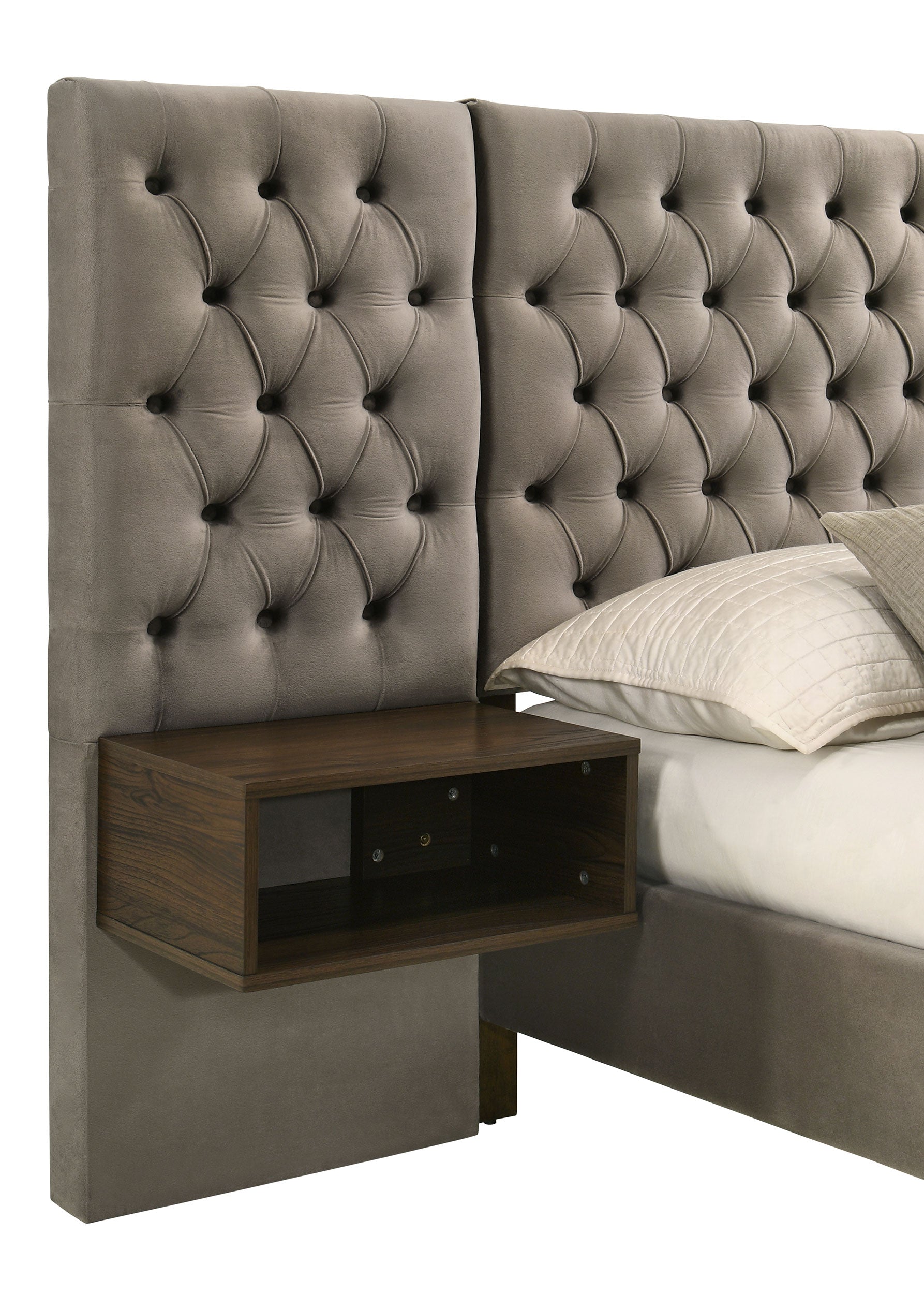 Marley Upholstered Platform Bed with Headboard Panels Light Brown