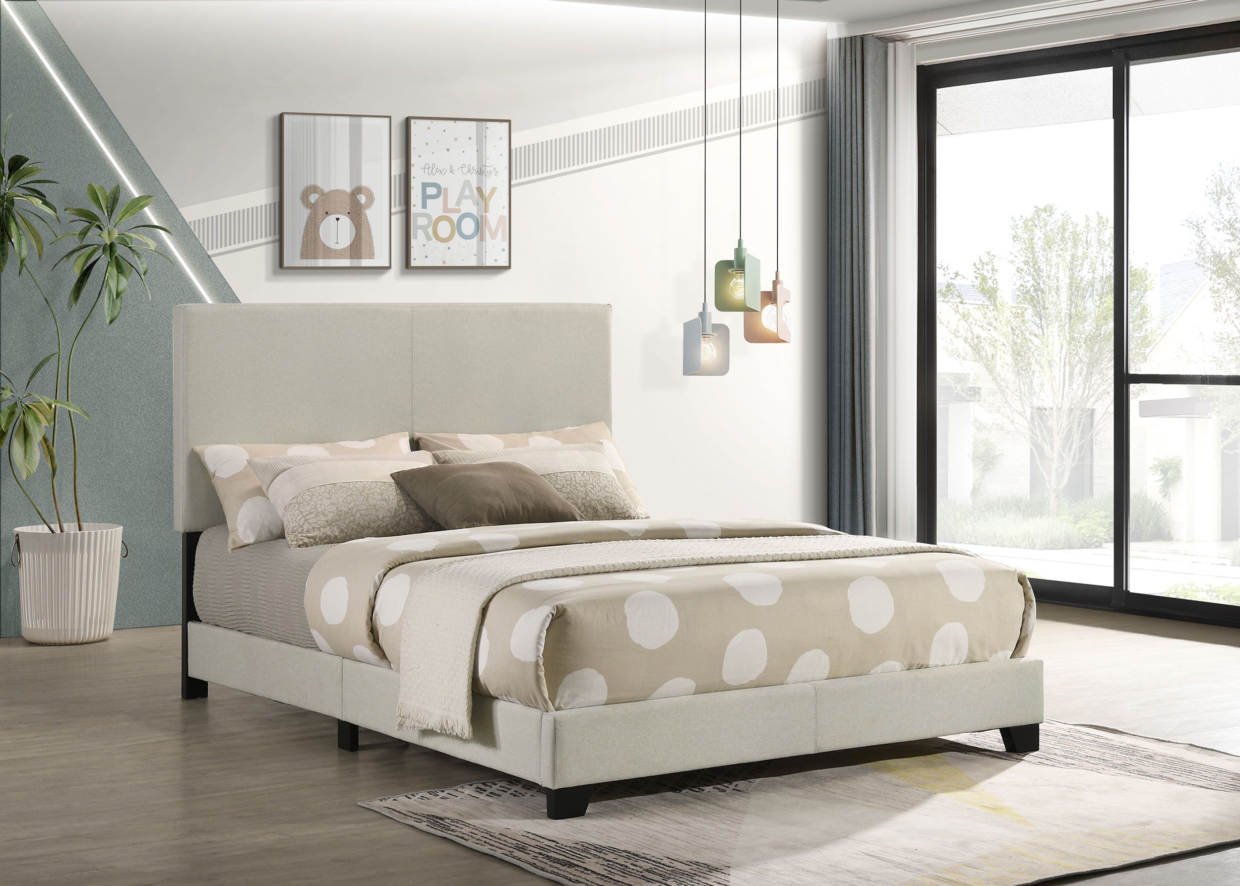 Dorian Fabric Upholstered Panel Bed Cream