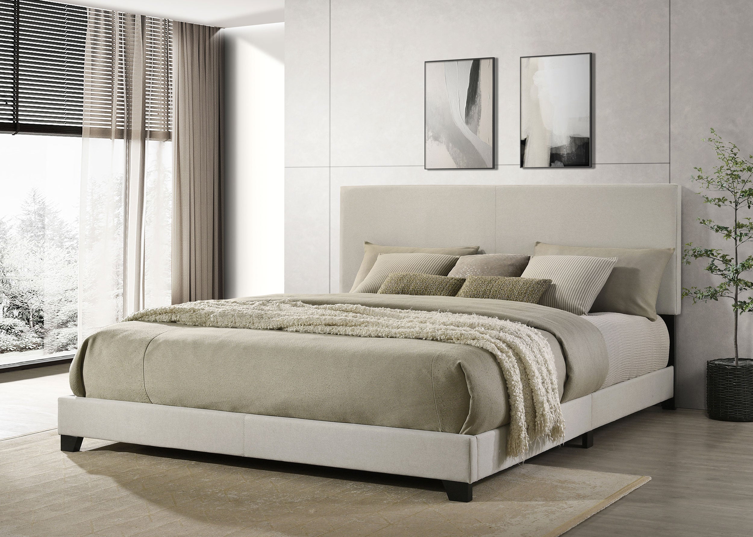 Dorian Fabric Upholstered Panel Bed Cream