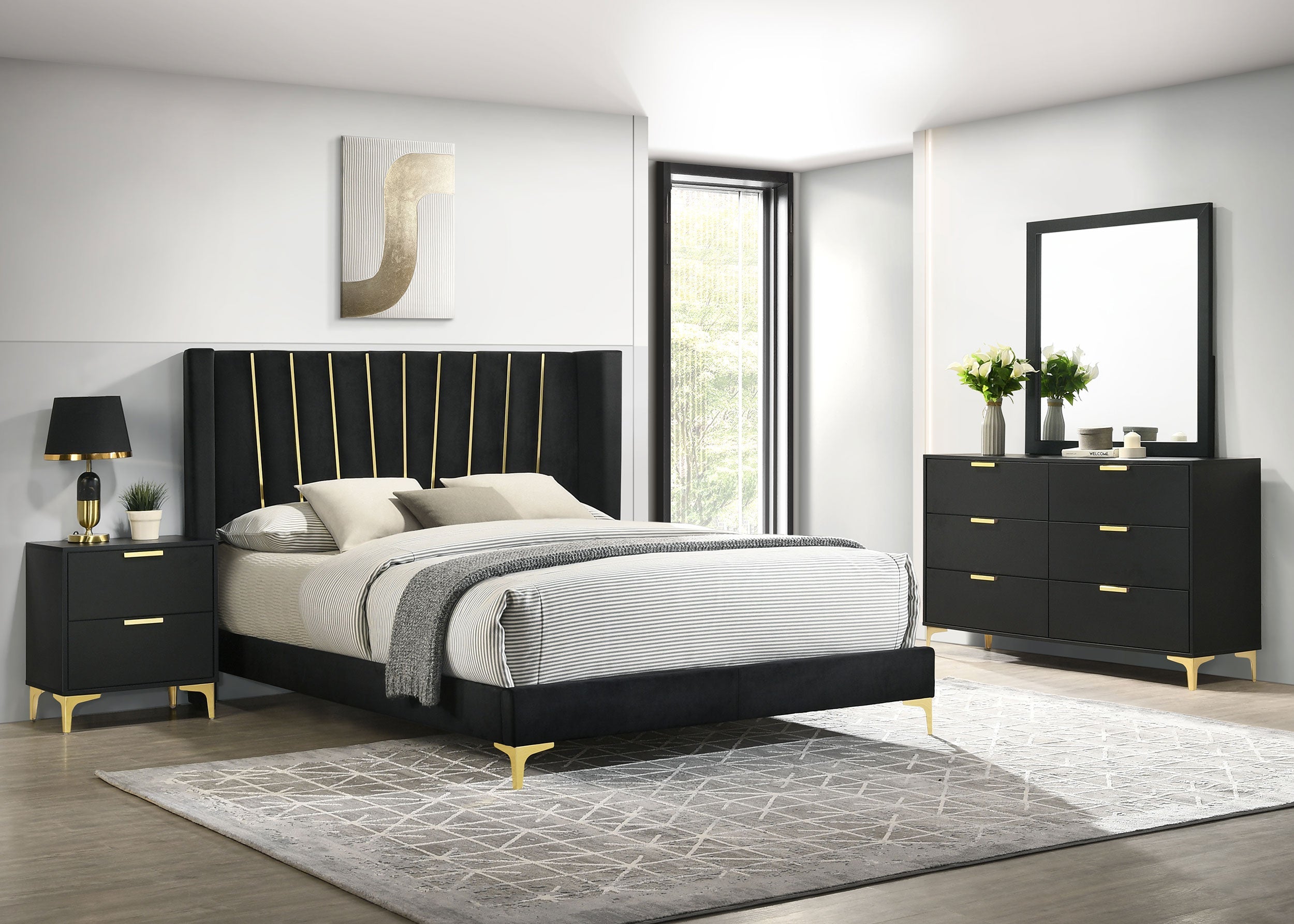Kendall Upholstered Tufted Bedroom Set Black