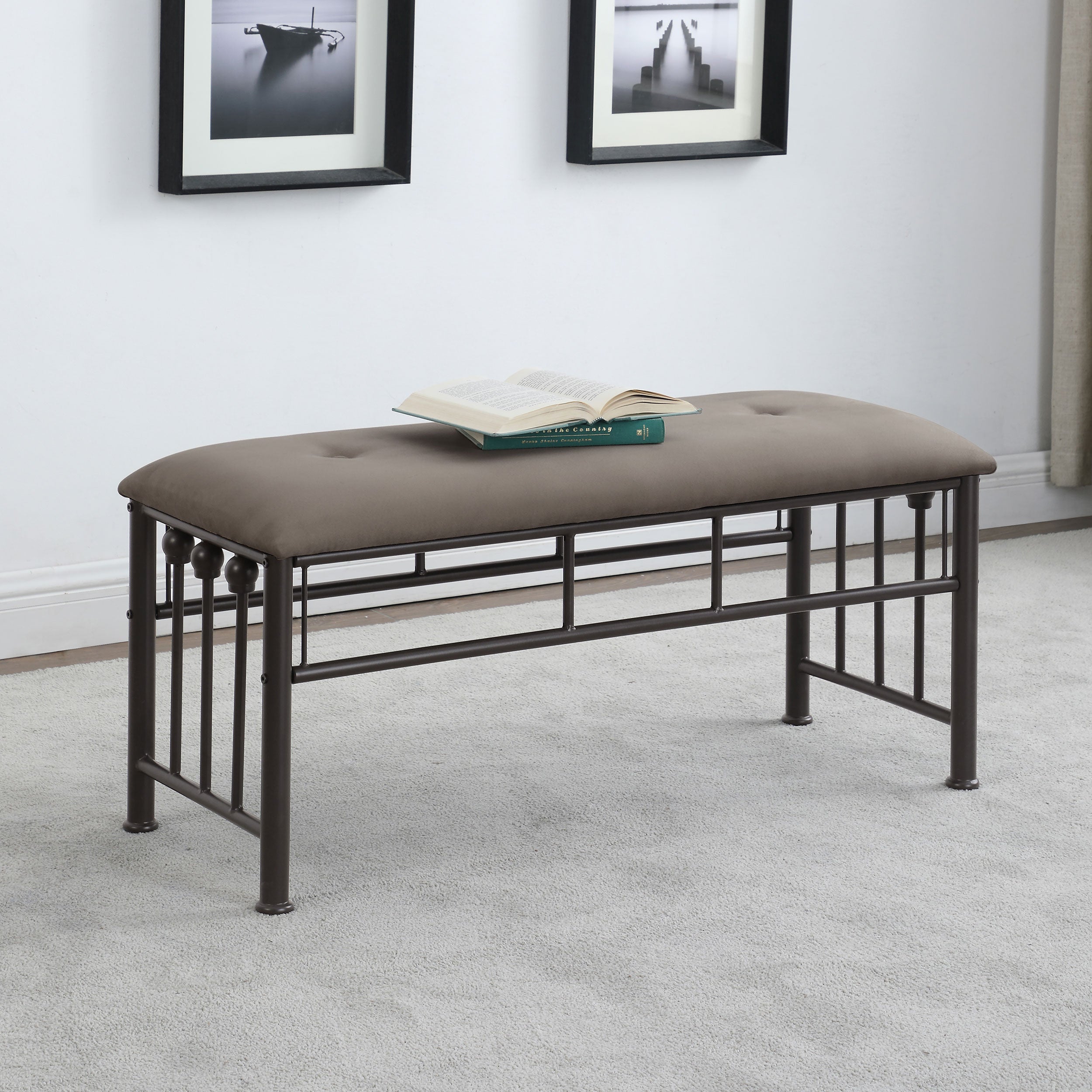 Livingston Microfiber Upholstered Bench Brown and Bronze