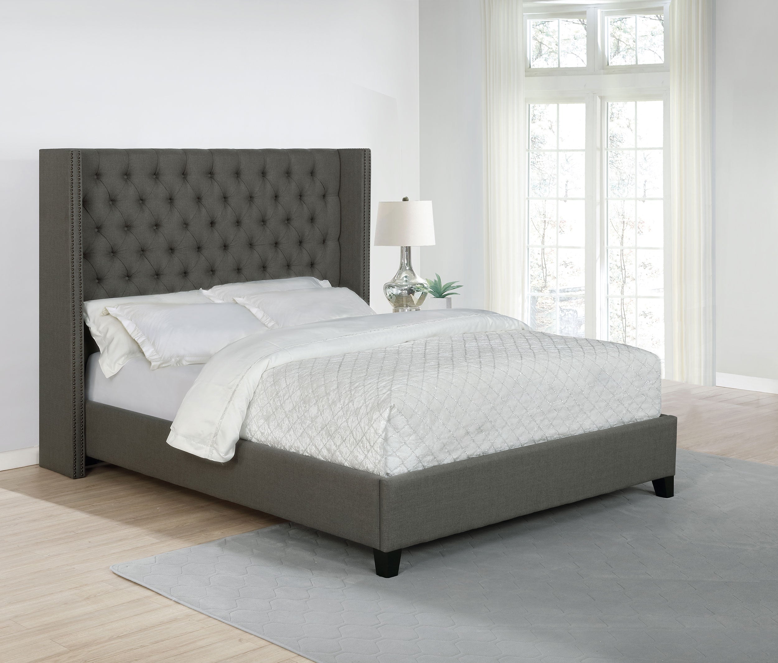 Bancroft Demi-wing Upholstered Bed Grey