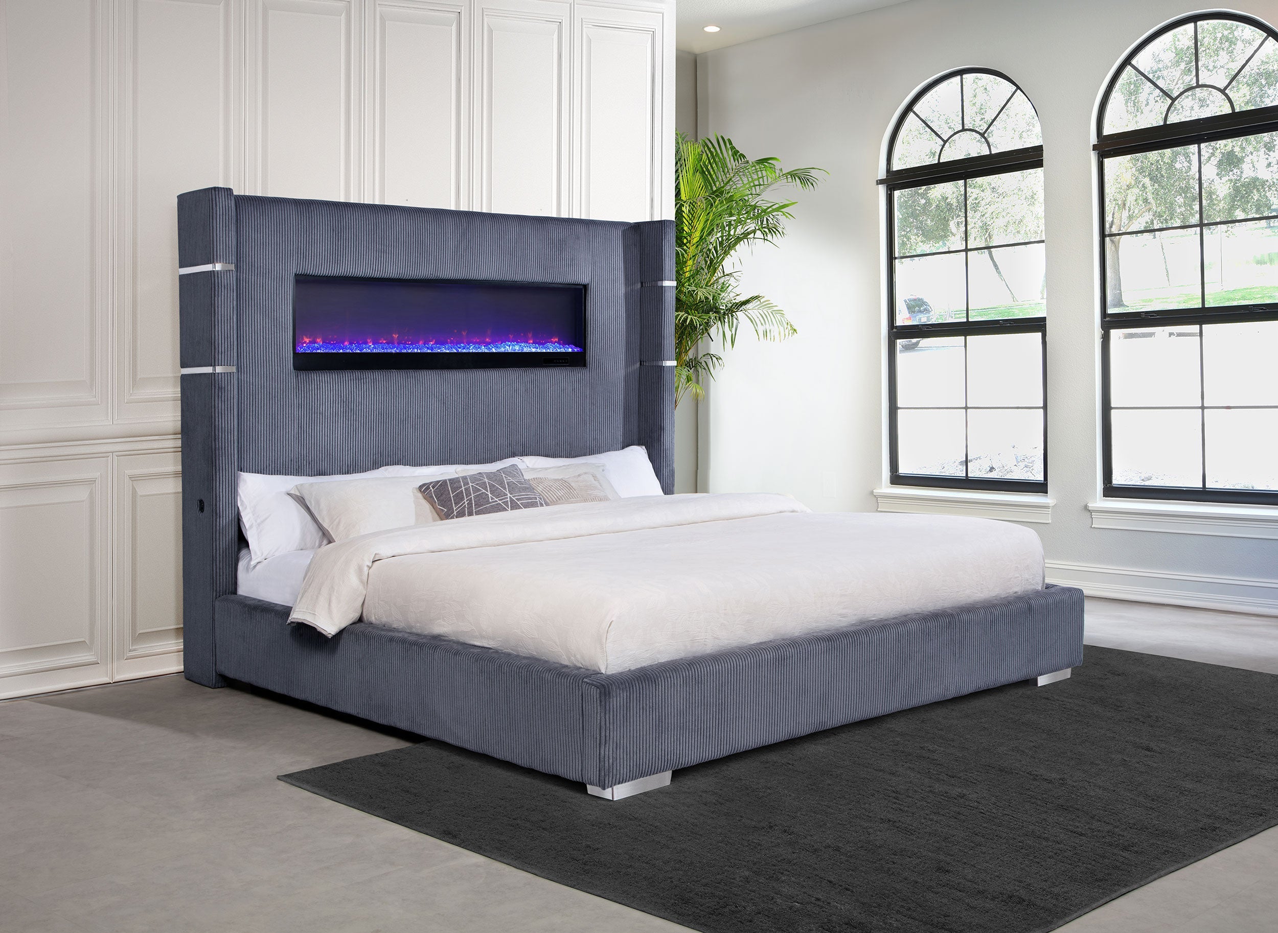 Tisdall Upholstered Cal King Flame Visualizer Bed Black