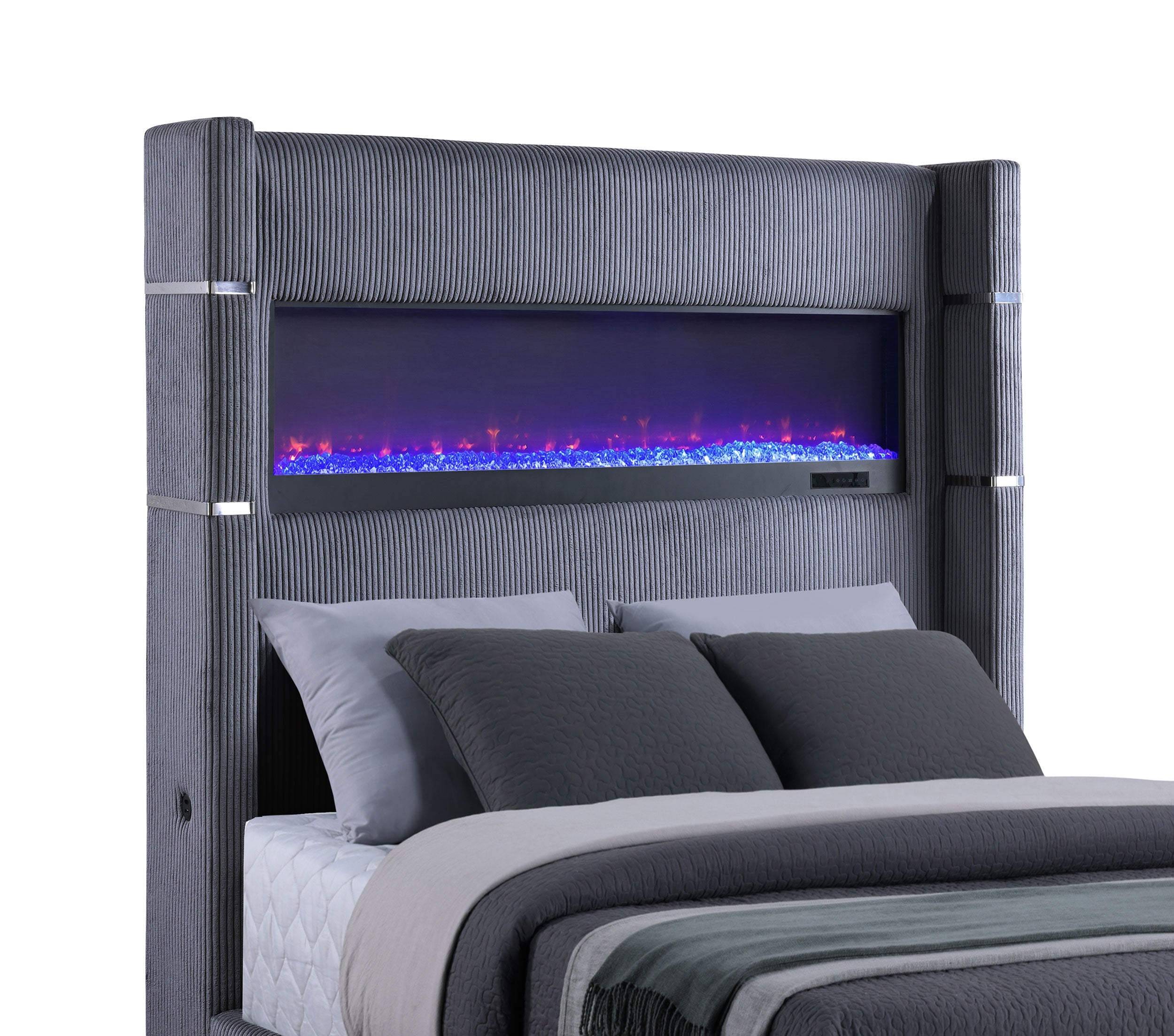 Tisdall Upholstered Cal King Flame Visualizer Bed Black