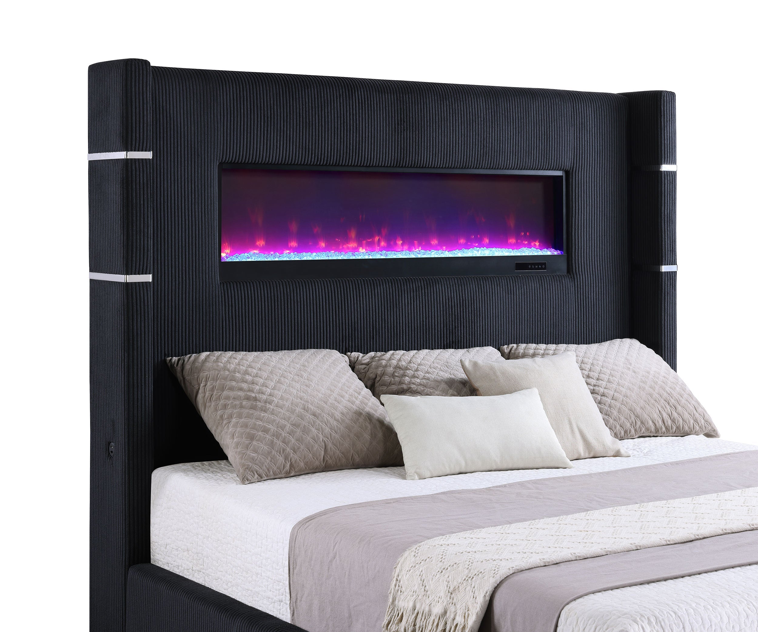 Tisdall Upholstered Cal King Flame Visualizer Bed Black