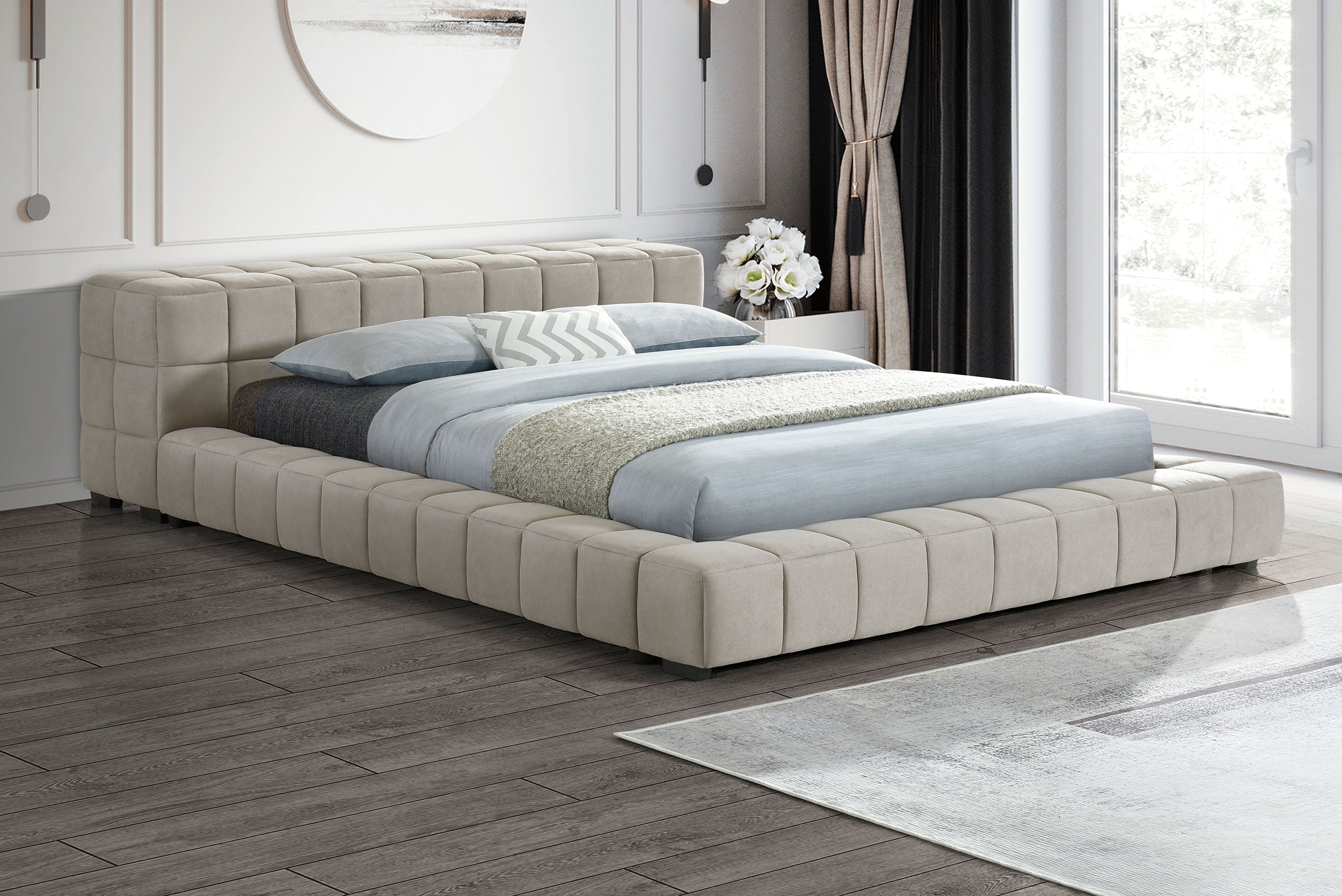 Trinity Upholstered Platform Bed Light Taupe