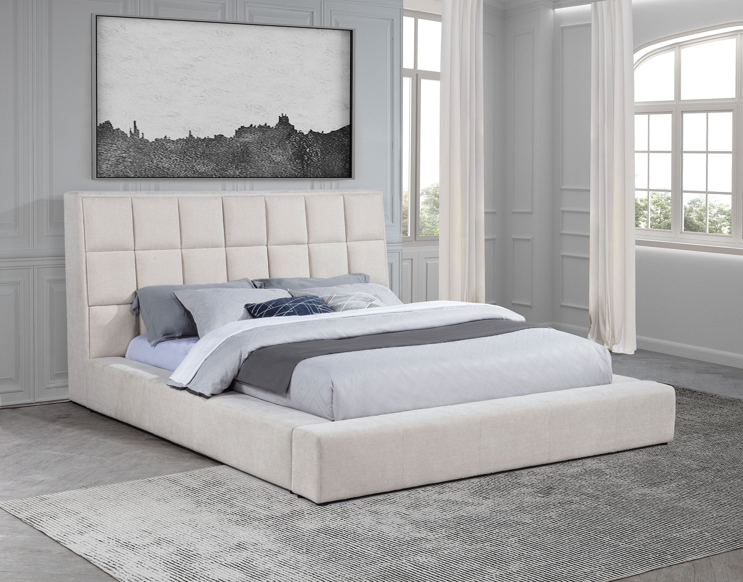 Dreux Upholstered Panel Platform Bed Cream