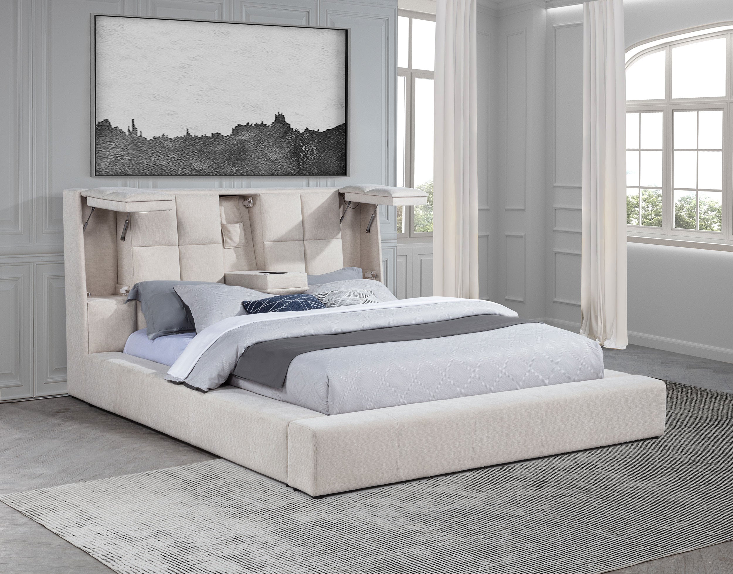 Dreux Upholstered Panel Platform Bed Cream