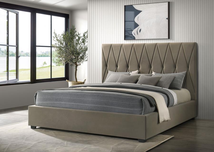 Delsea Upholstered Panel Platform Bed Light Brown