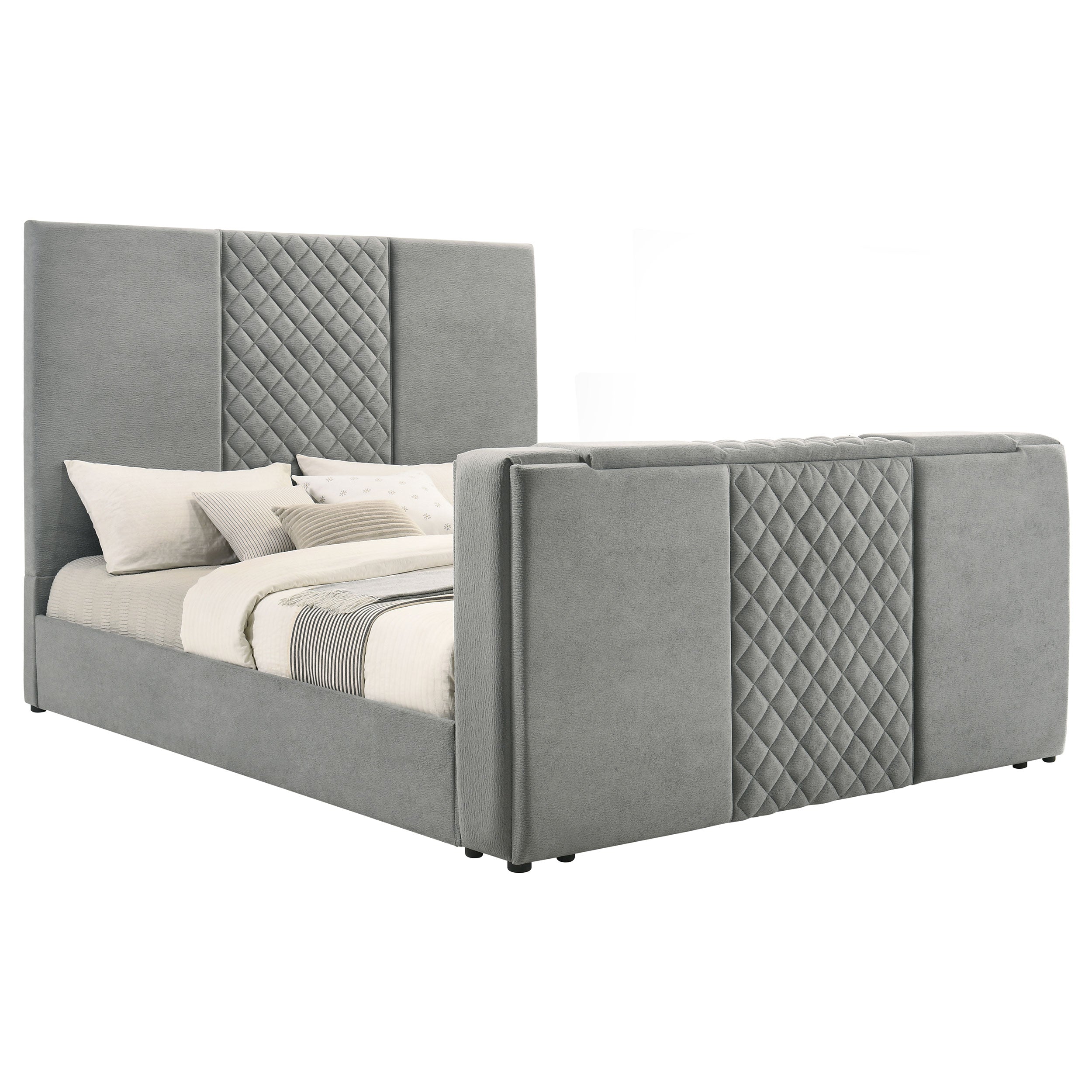 Tara 61-inch Upholstered Panel TV Bed Grey
