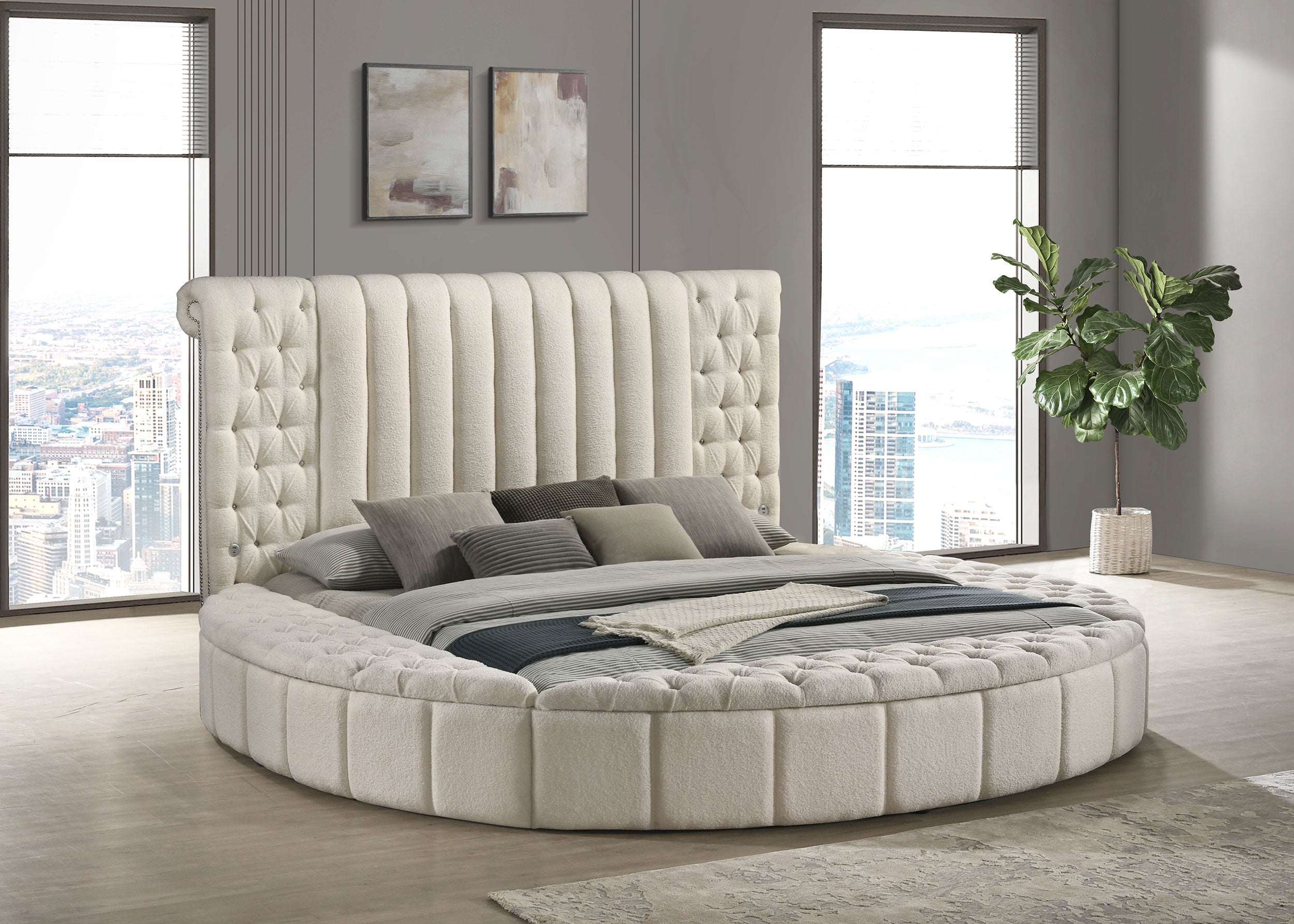 Sonya Upholstered Round Storage Bed Ivory