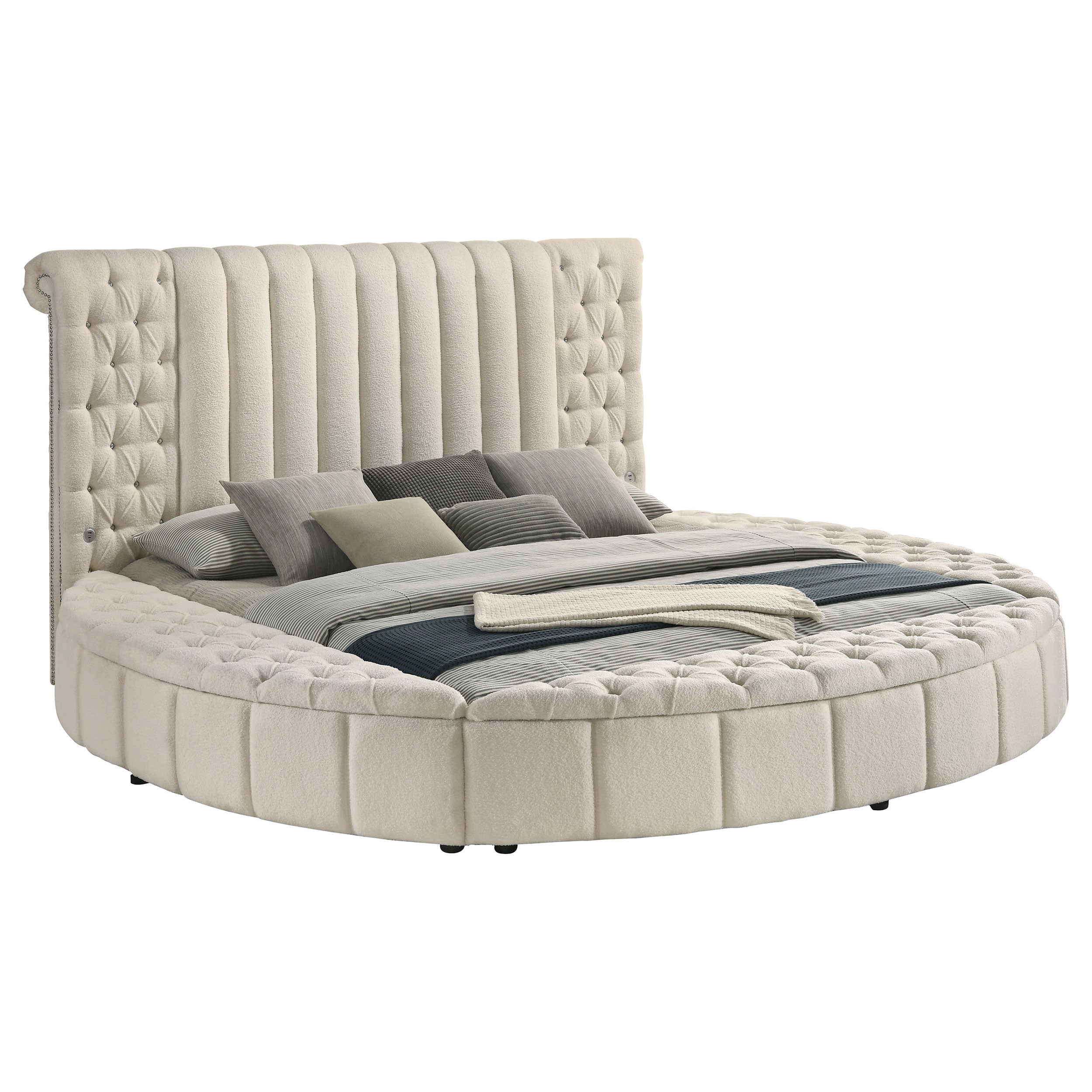 Sonya Upholstered Round Storage Bed Ivory