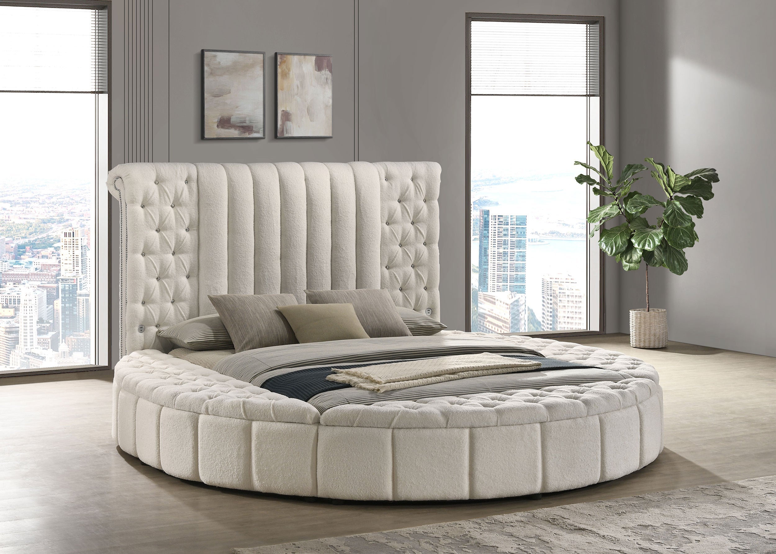 Sonya Upholstered Round Storage Bed Ivory
