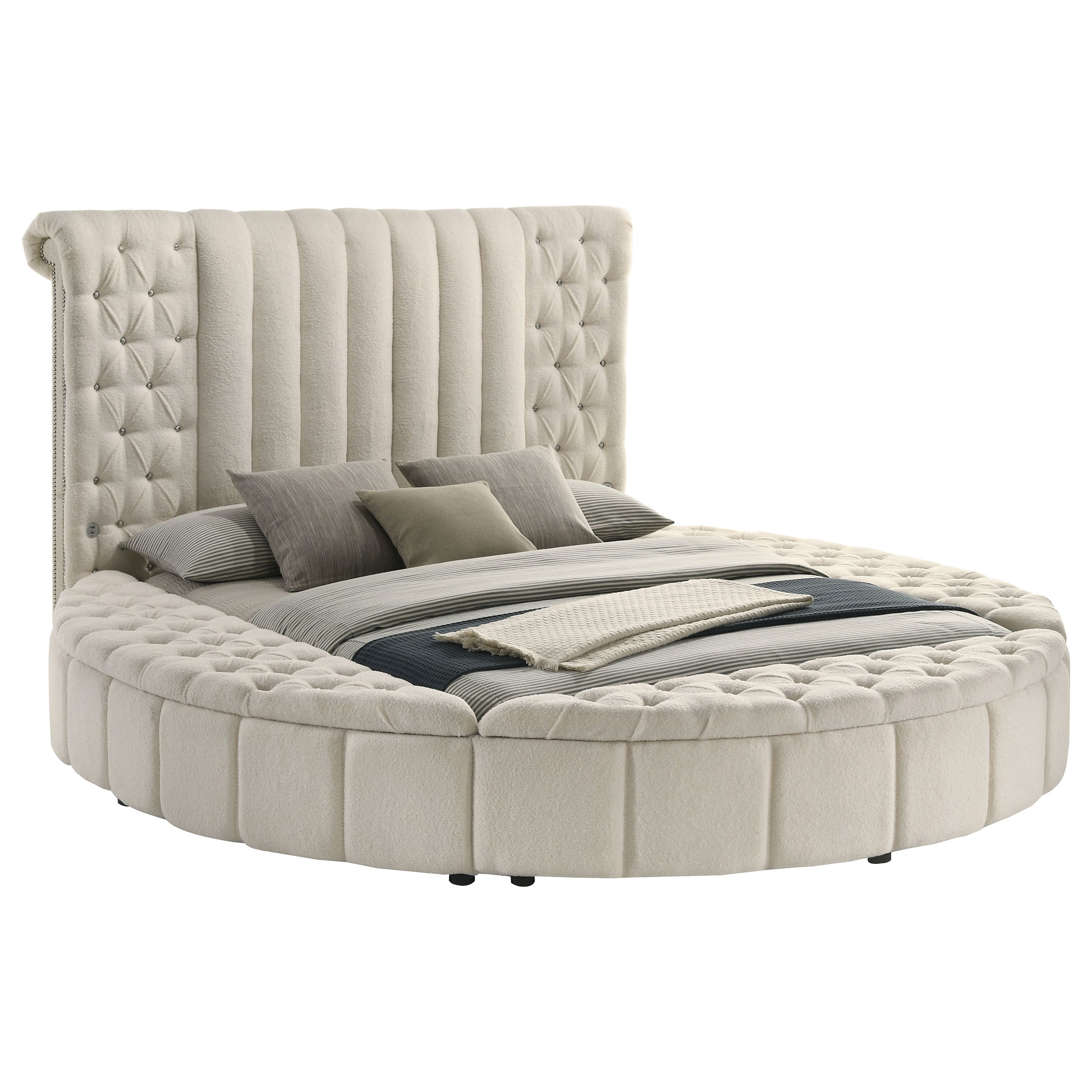 Sonya Upholstered Round Storage Bed Ivory