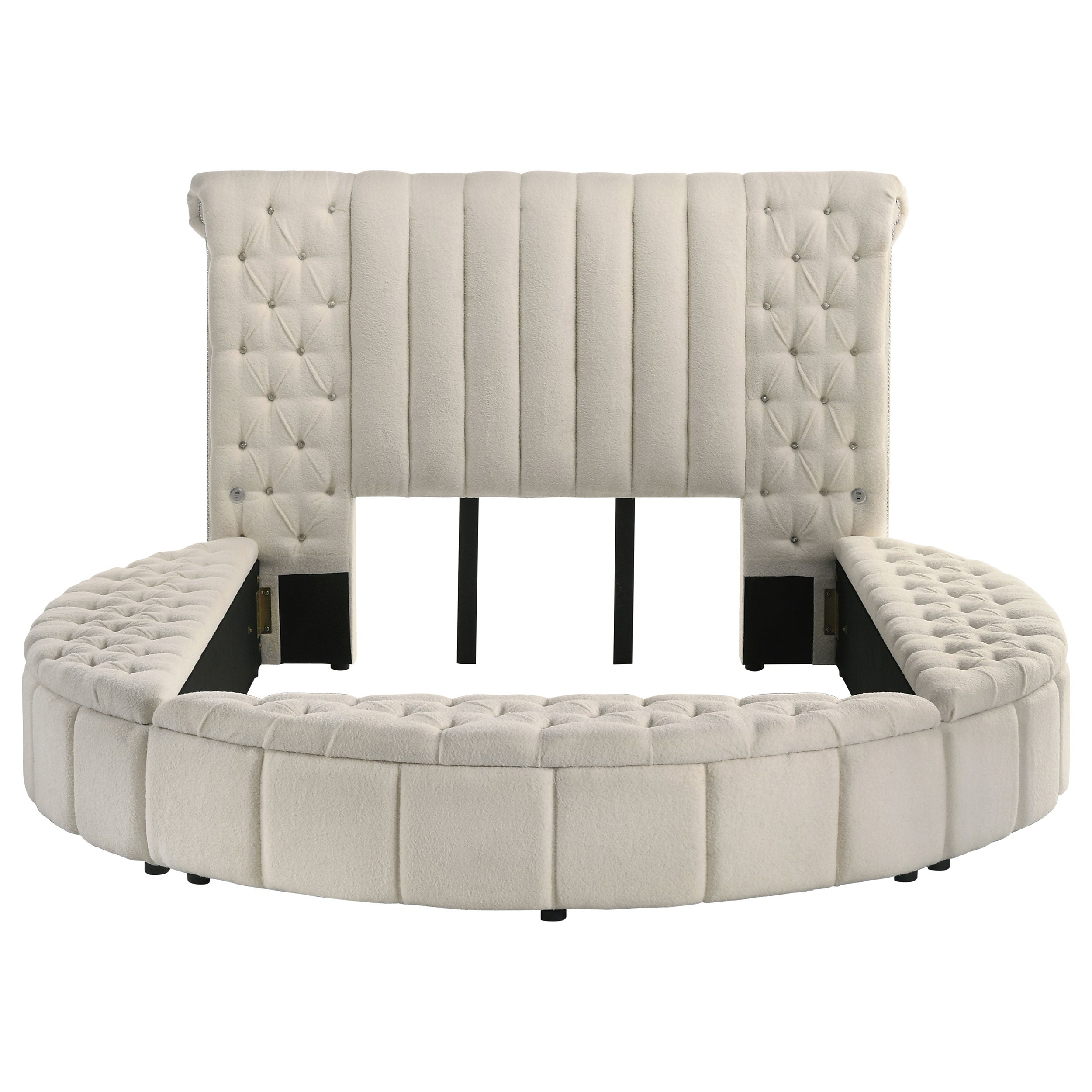 Sonya Upholstered Round Storage Bed Ivory