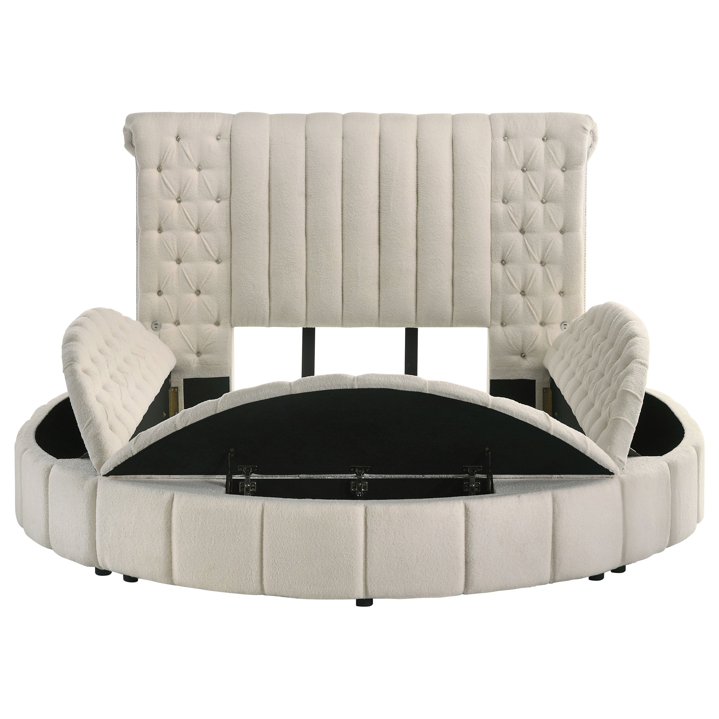 Sonya Upholstered Round Storage Bed Ivory