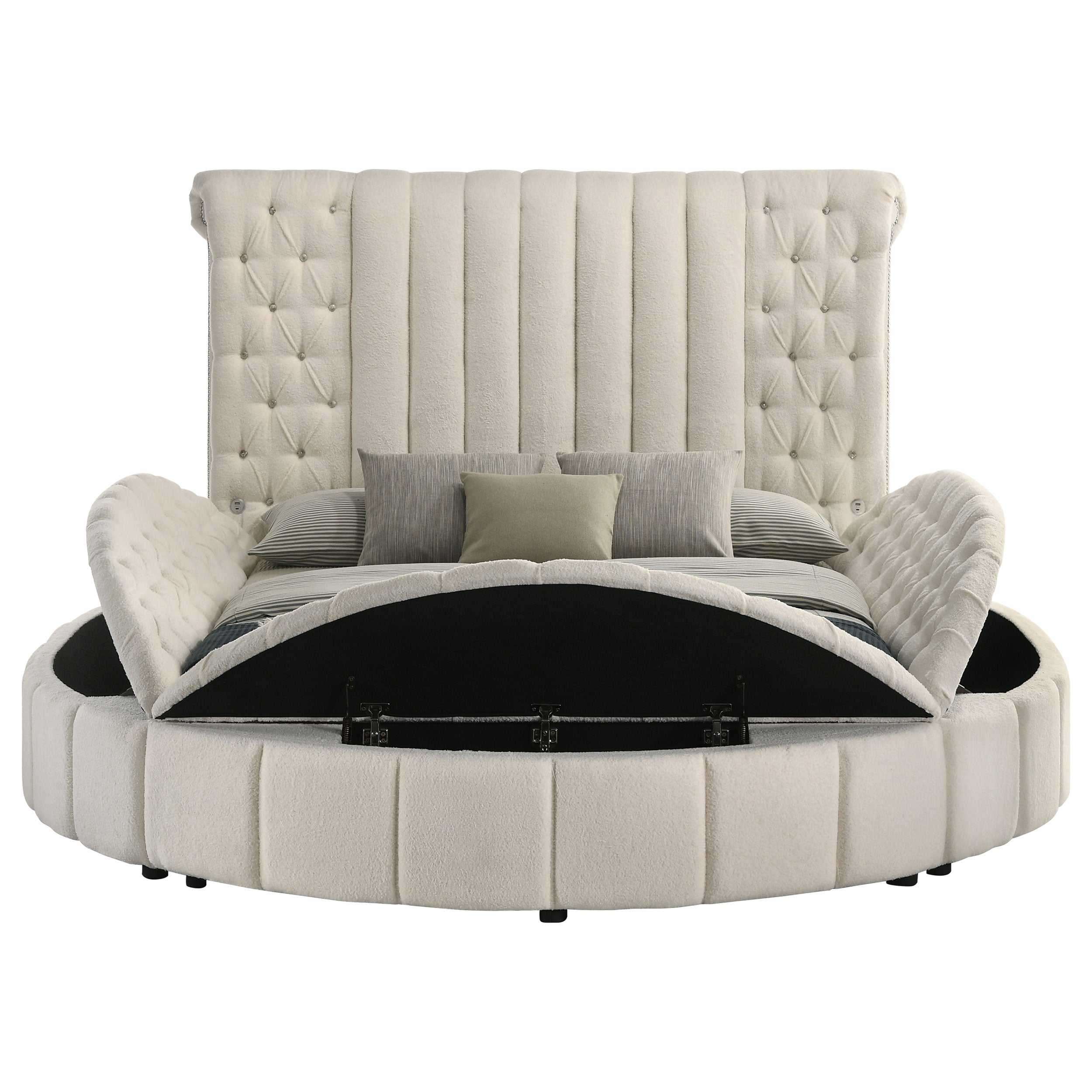 Sonya Upholstered Round Storage Bed Ivory