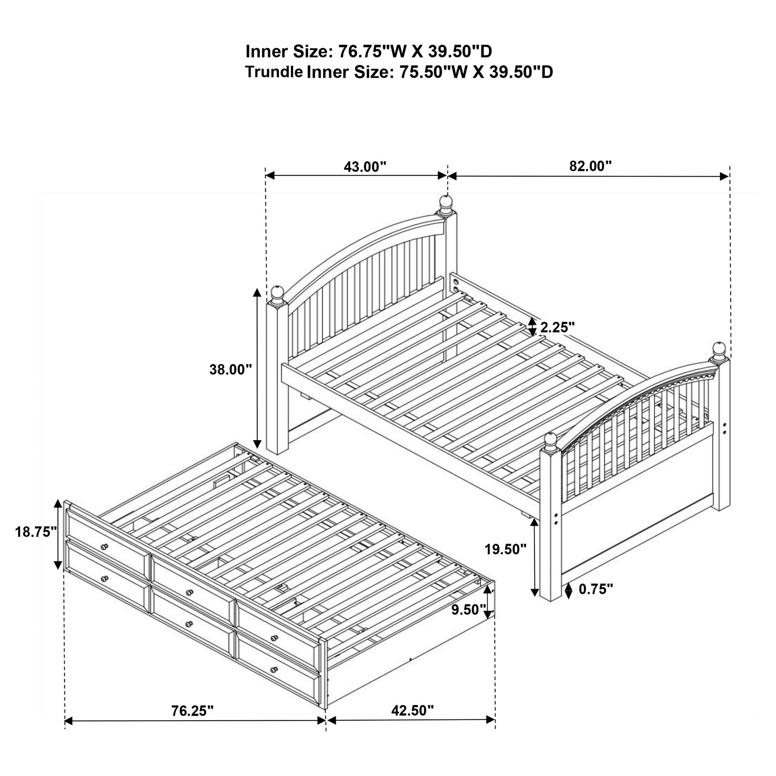 Norwood 3-drawer Bed with Captains Trundle Chestnut